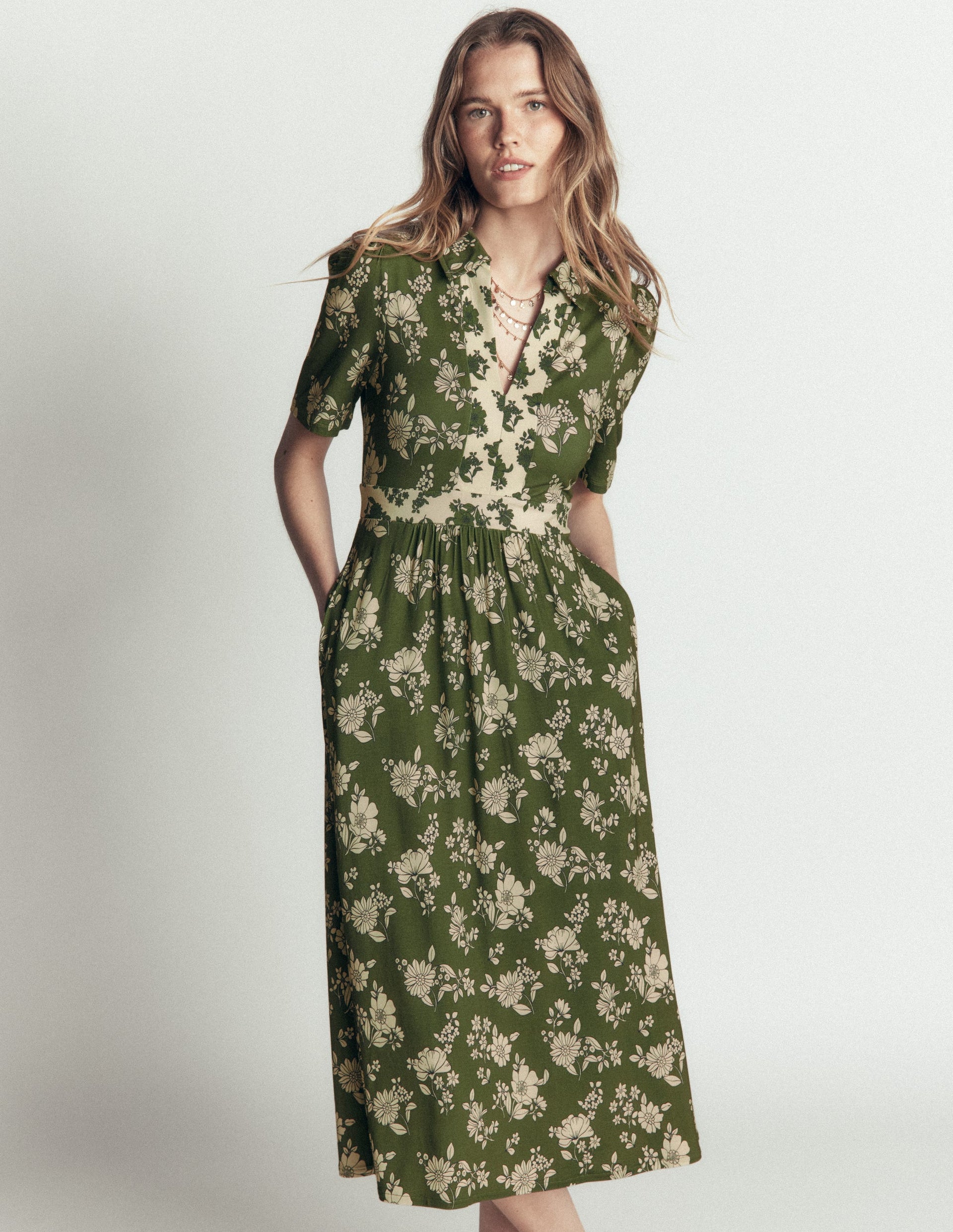 Boden Women's Heidi Jersey Midi Tea Dress in Green