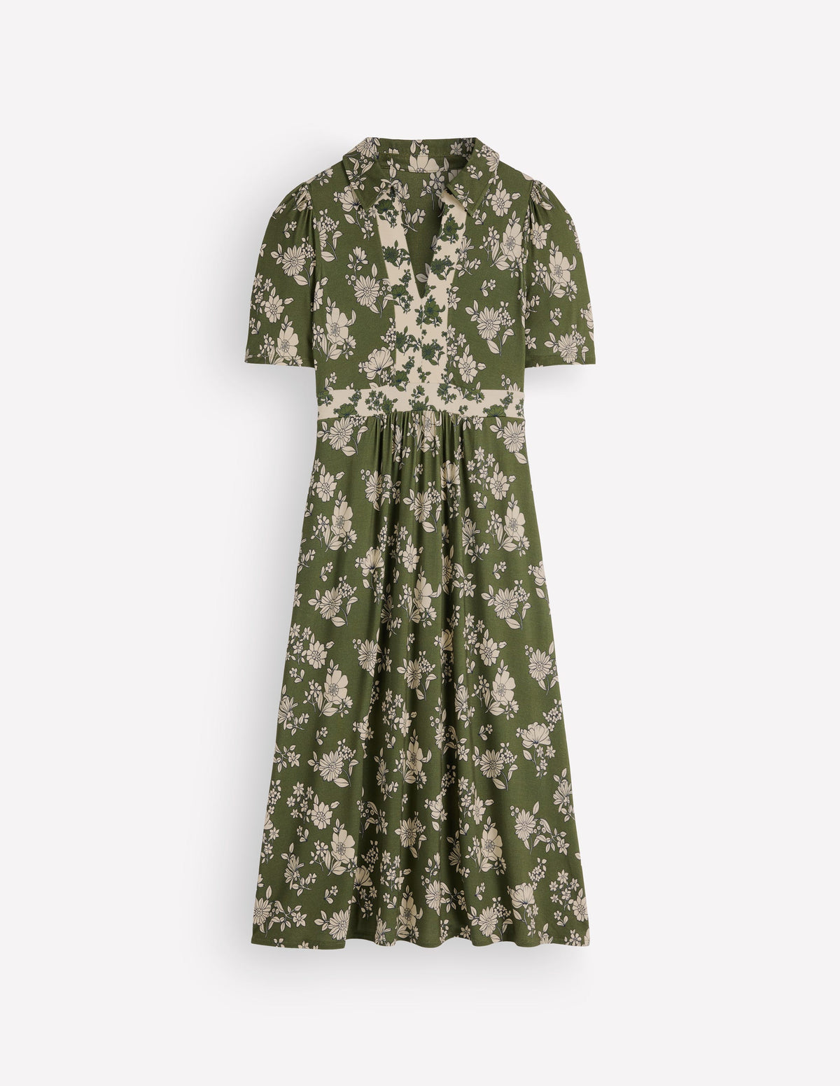 Heidi Jersey Midi Tea Dress-Olive, Floral Field Spaced - Image 7