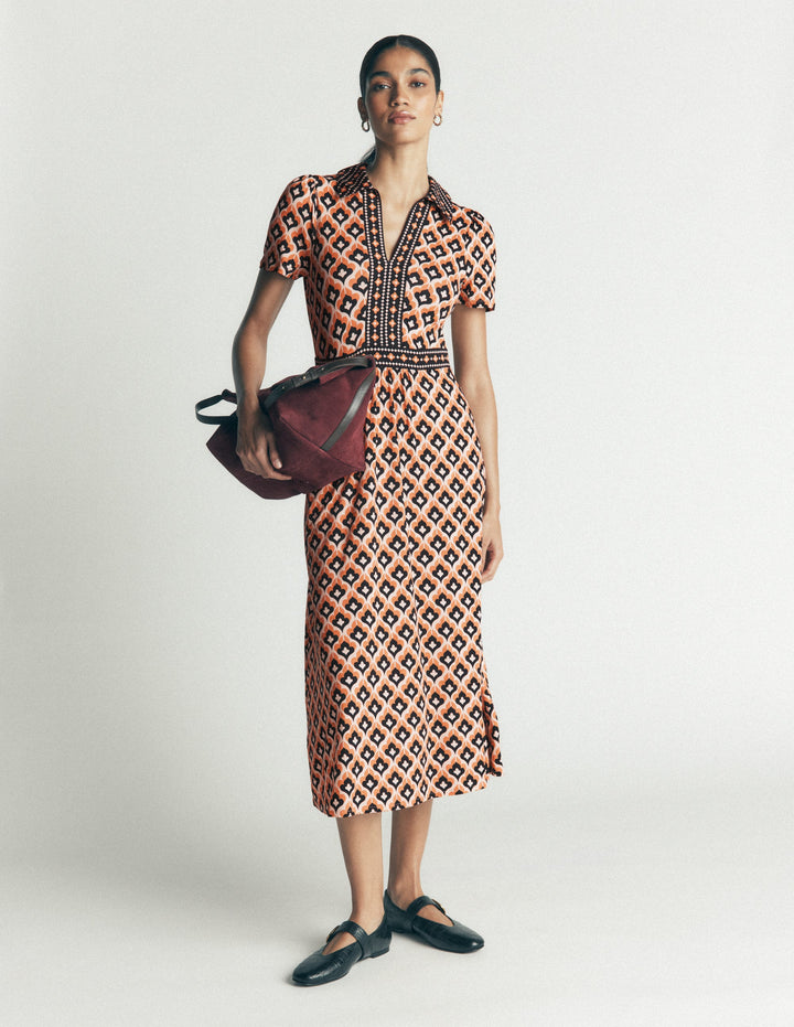 Heidi Jersey Midi Tea Dress-Almond Milk, Geo