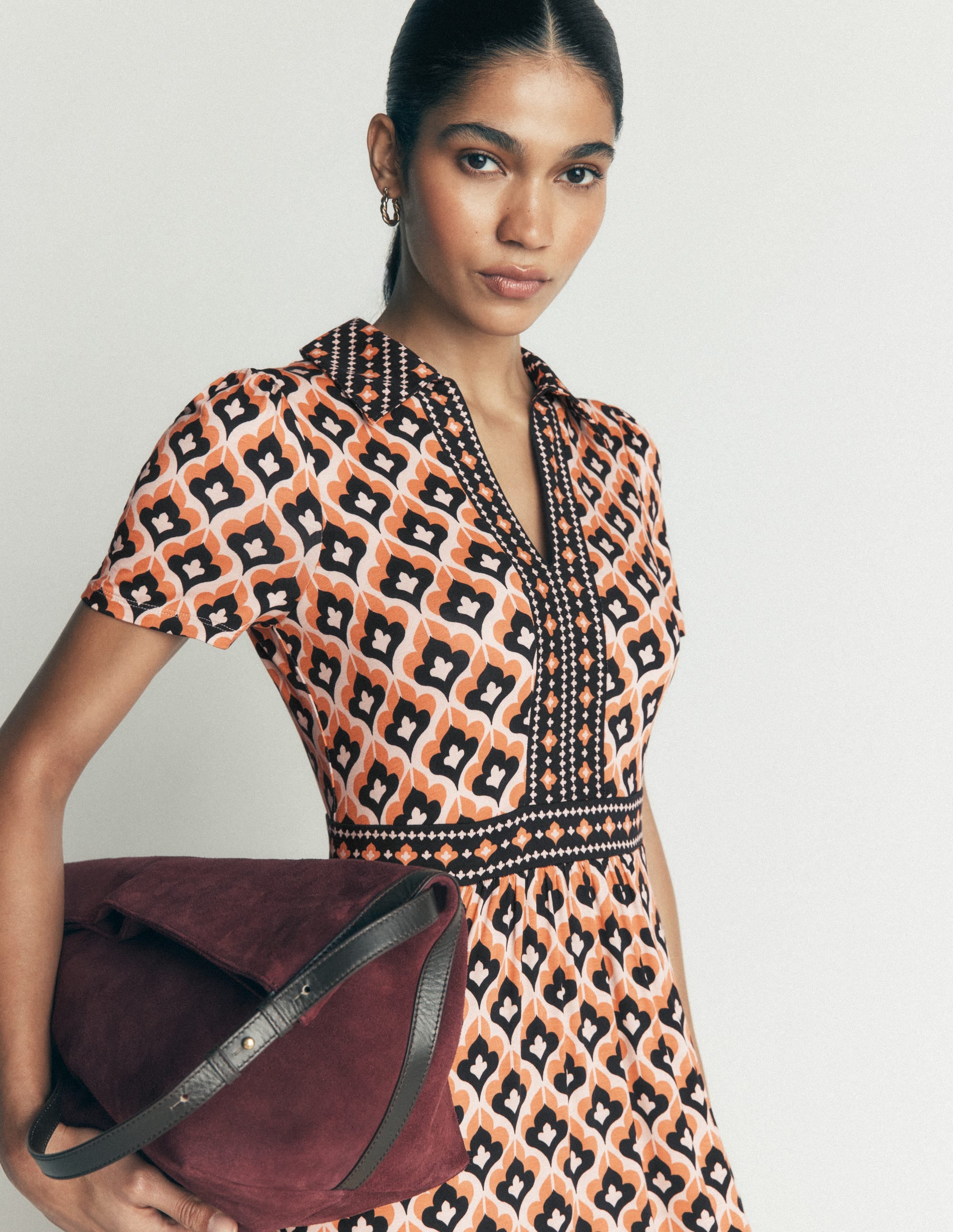 Heidi Jersey Midi Tea Dress - Almond Milk, Geo | Boden USA