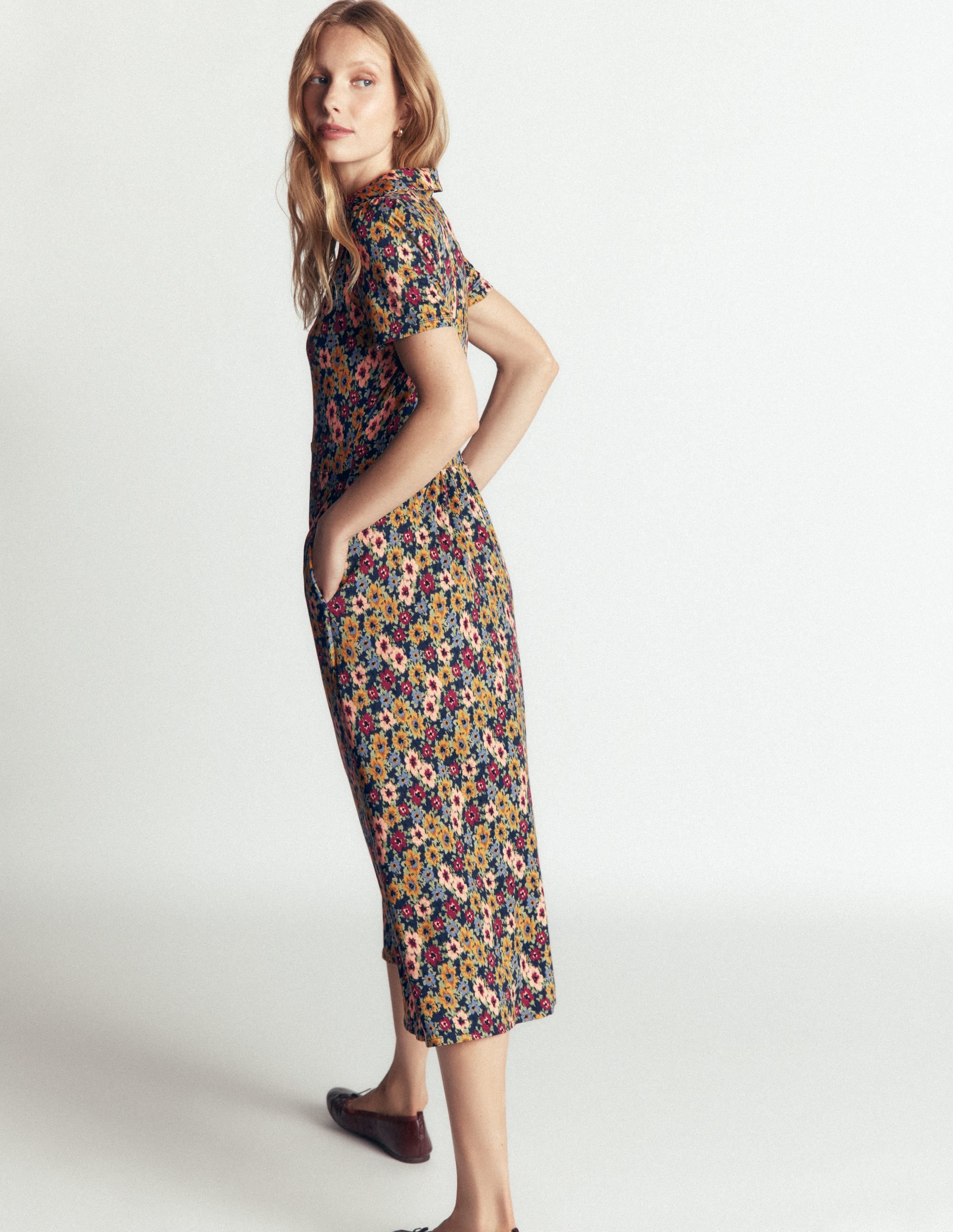 Heidi Jersey Midi Tea Dress - French Navy, Flecked Garden | Boden USA
