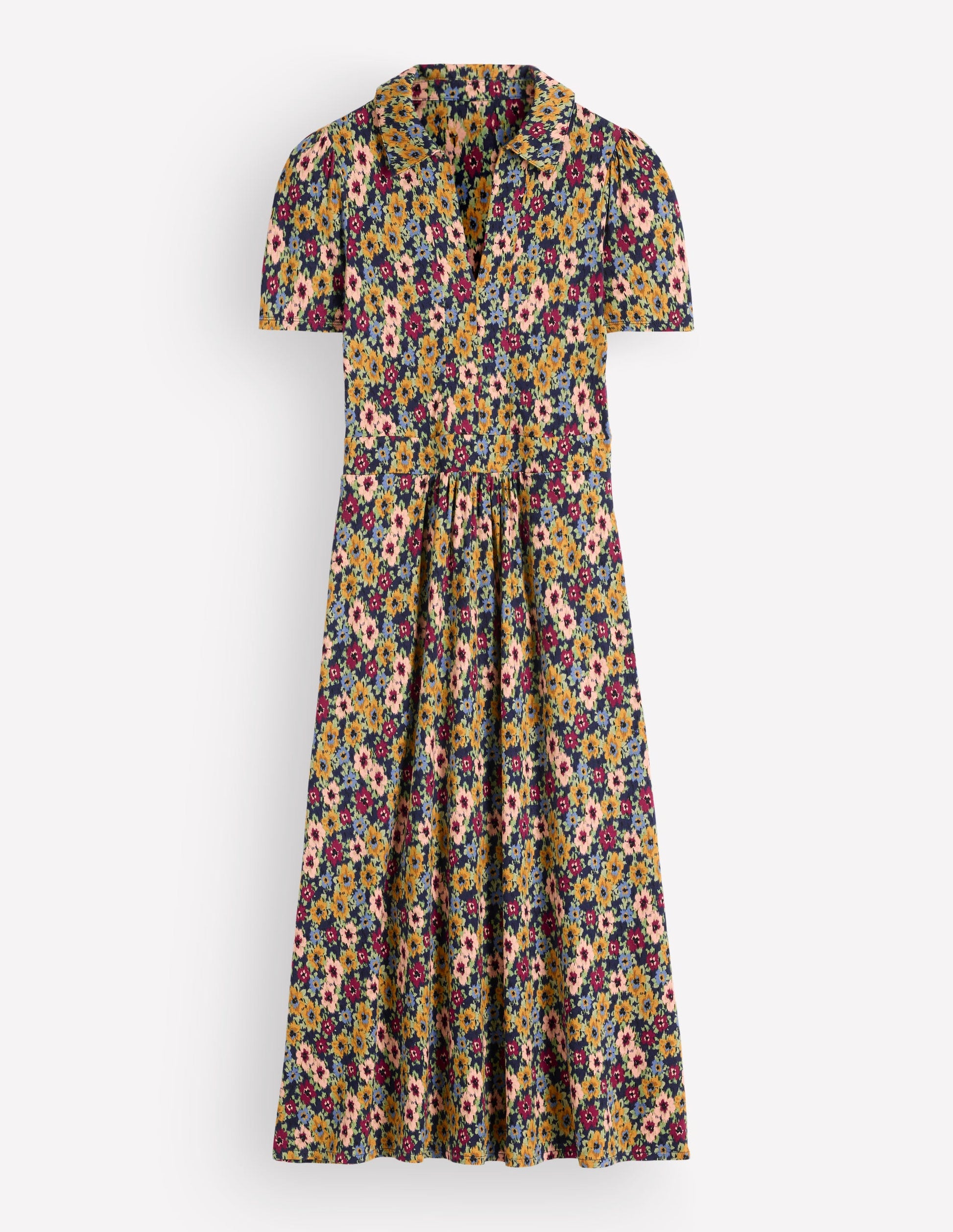 Heidi Jersey Midi Tea Dress-French Navy, Flecked Garden-6