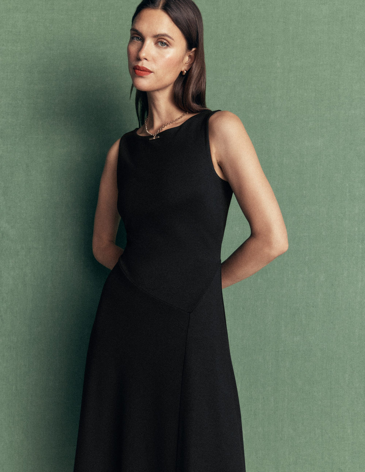 Asymetric Ponte Midi Dress-Black - Image 5