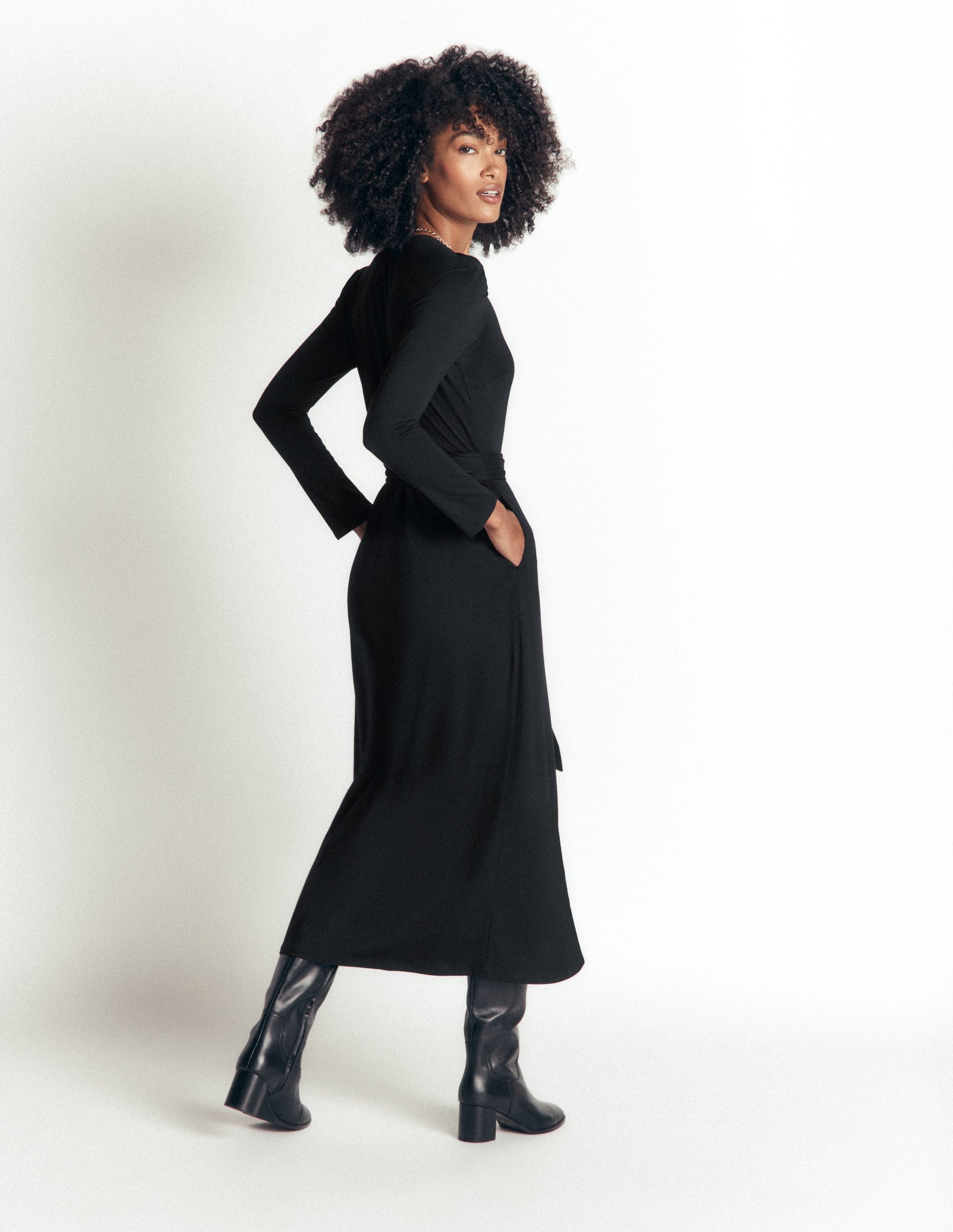 Honor Column Jersey Midi Dress - Black