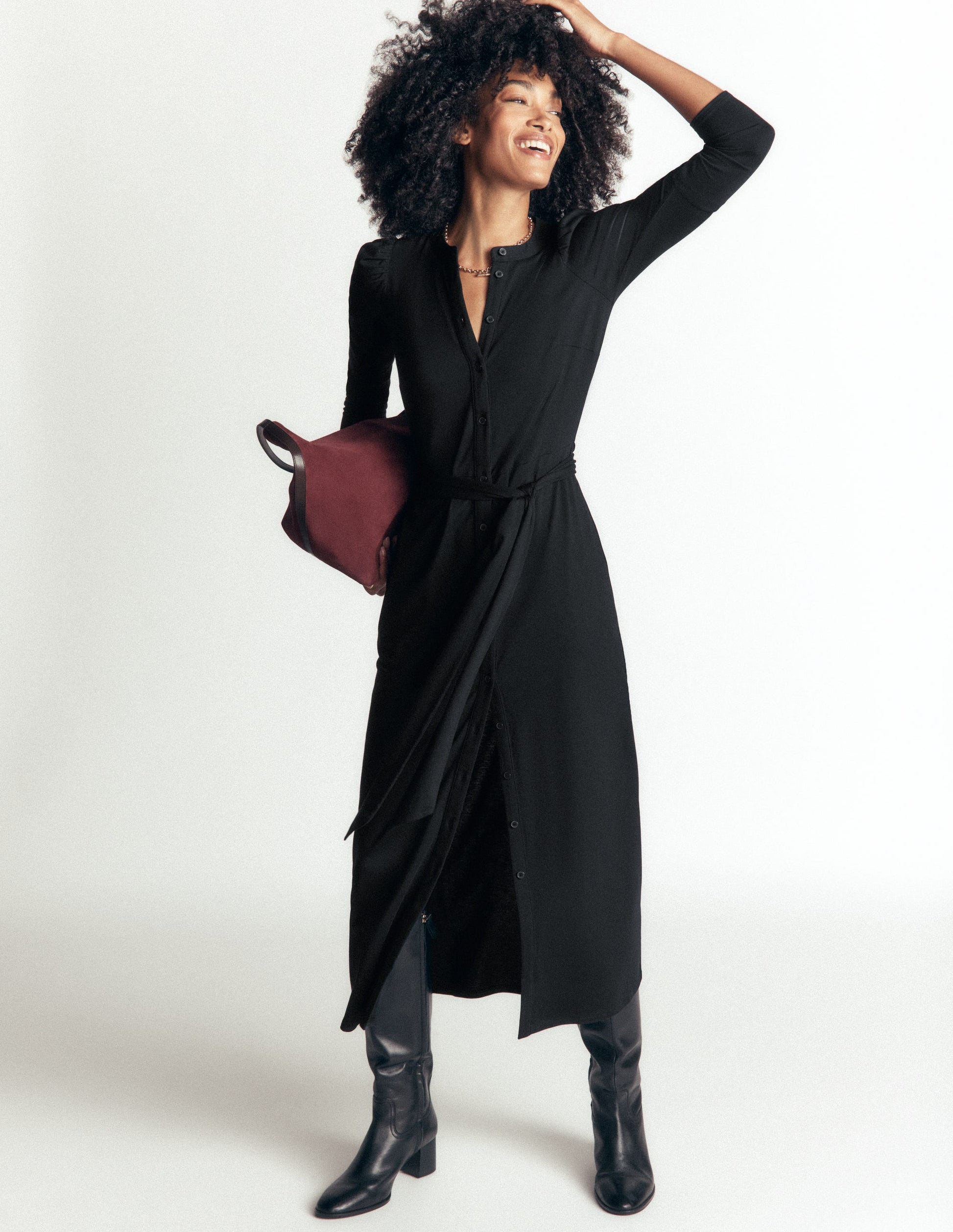 Boden Women's Honor Column Jersey Midi Dress in Black