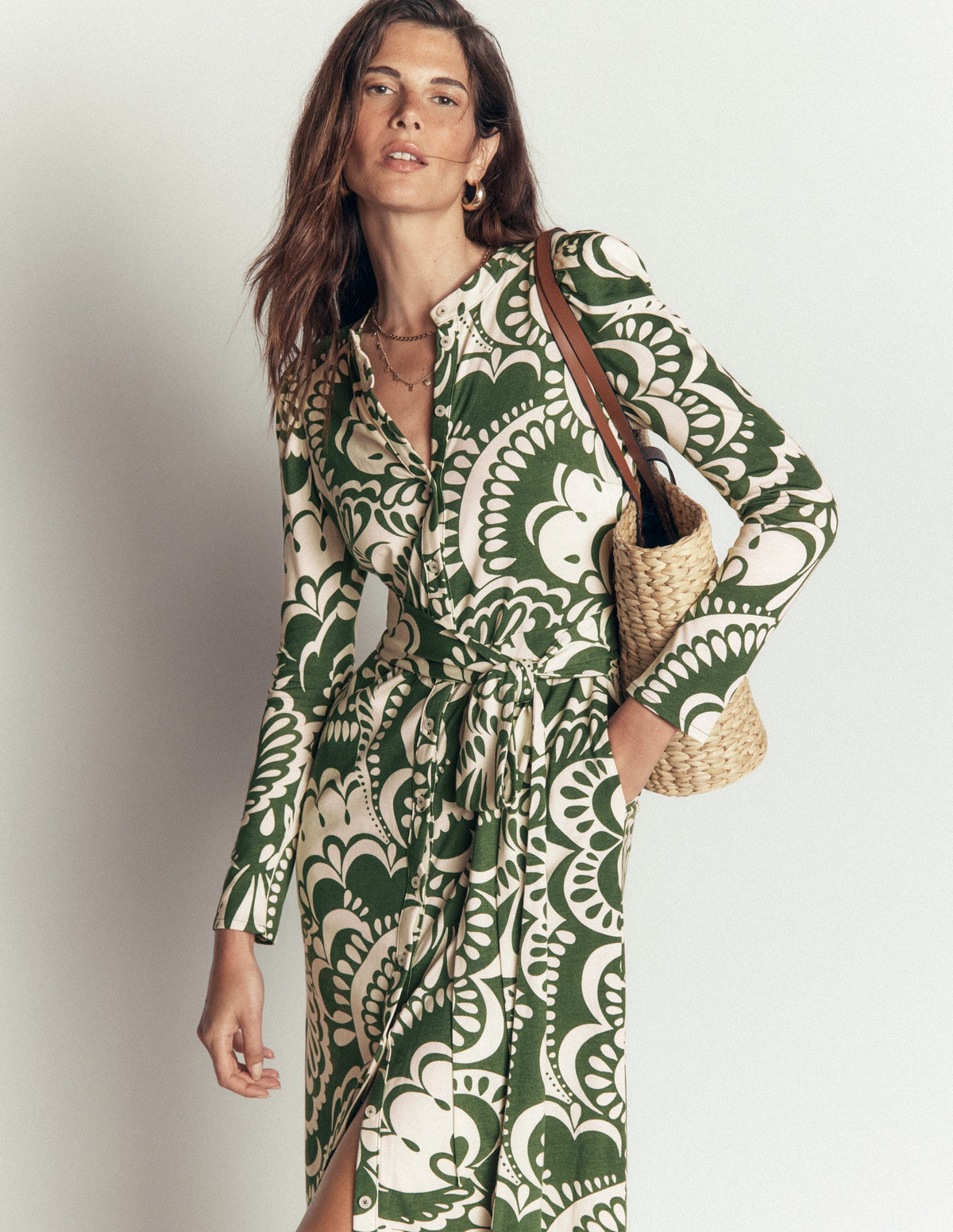 Honor Column Jersey Midi Dress-Chive, Flourishing Medley - Image 1