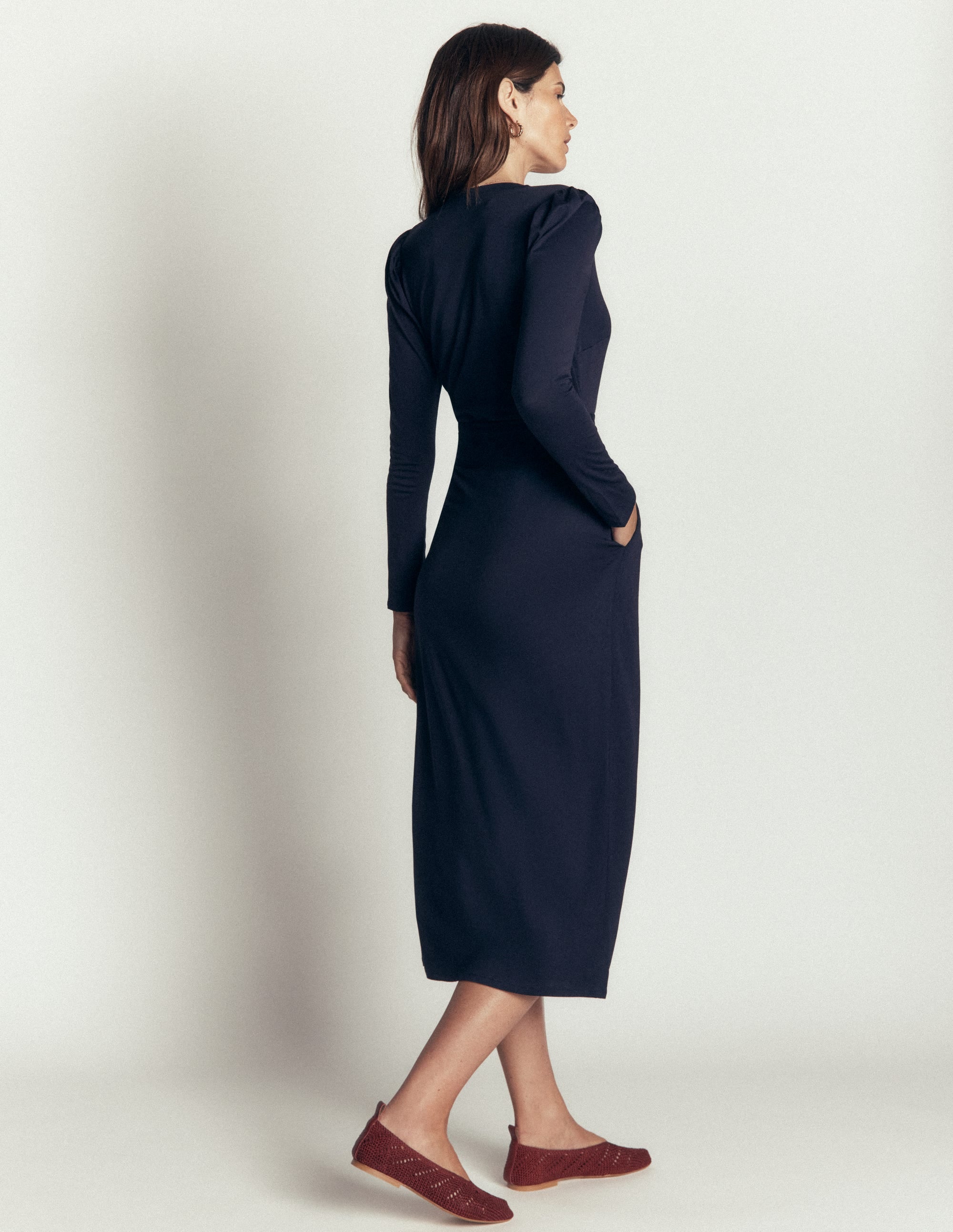 Honor Column Jersey Midi Dress-Navy - Image 3