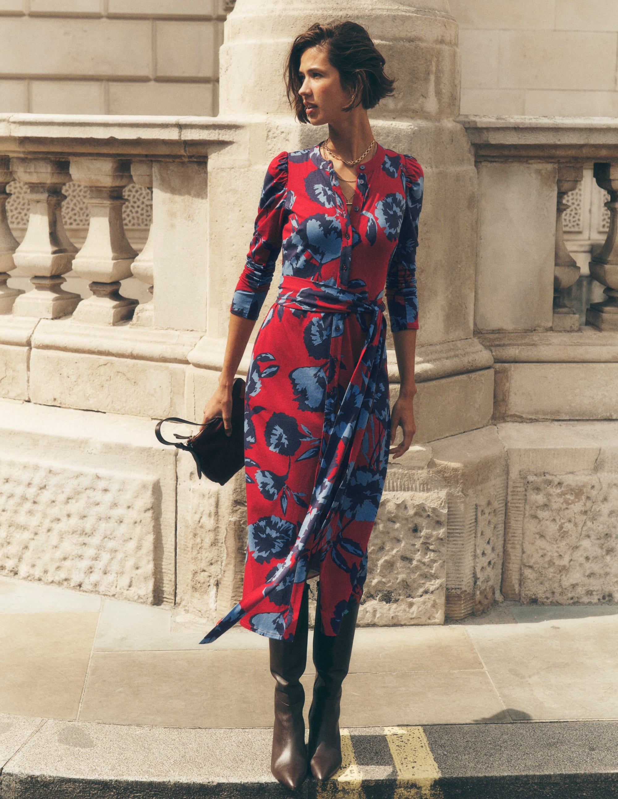 Honor Column Jersey Midi Dress-Crimson Red, Forest Breeze - Image 1
