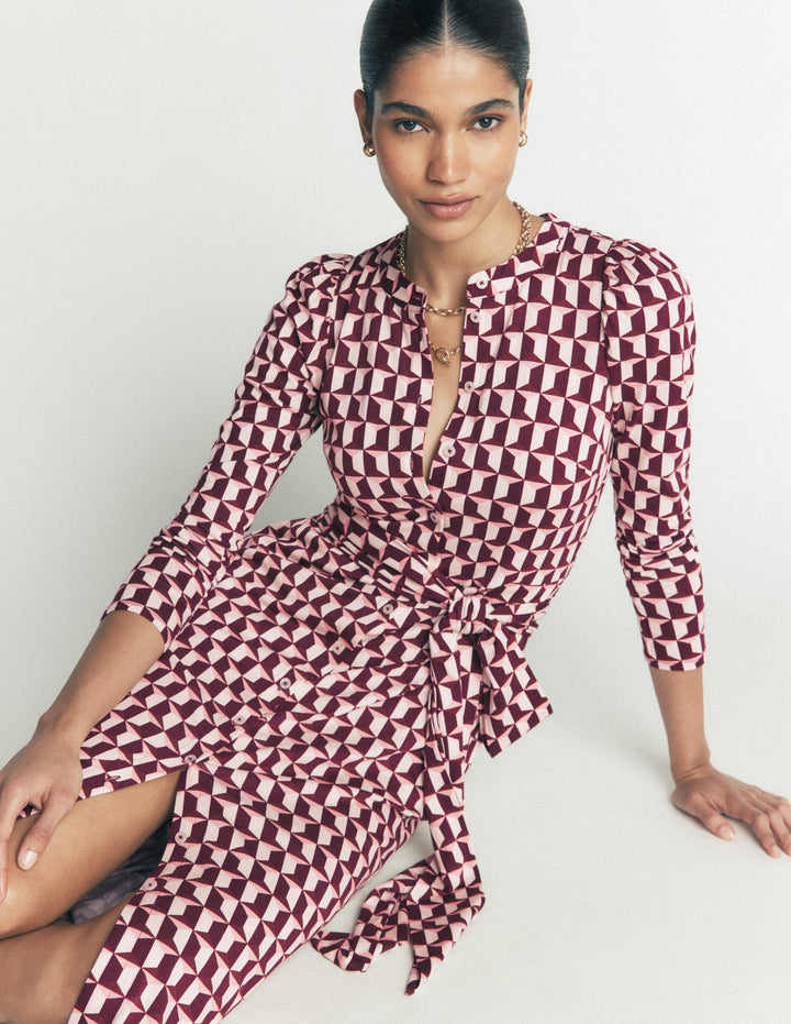Honor Column Jersey Midi Dress-Deep Wisteria, Blocked Geo