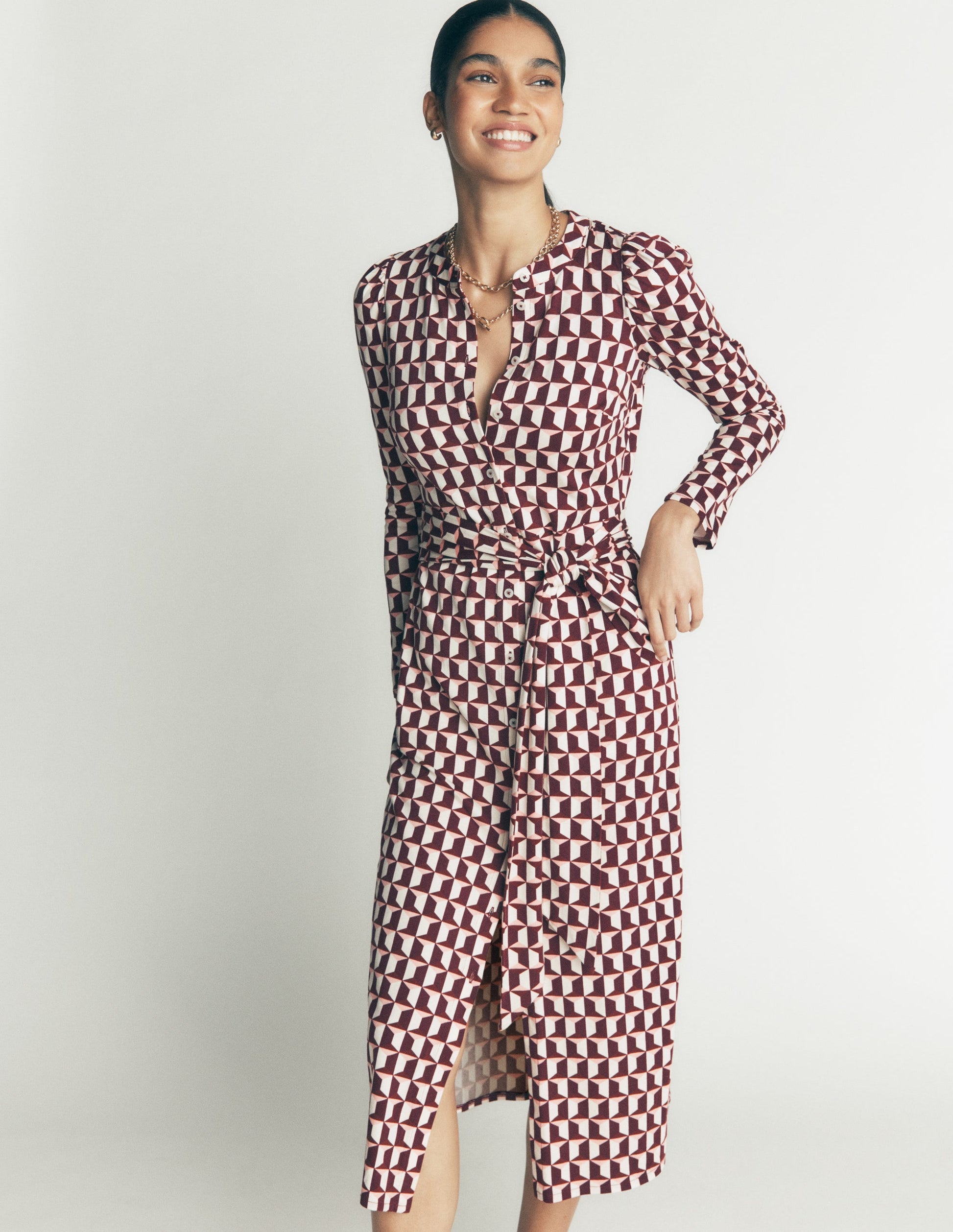 Honor Column Jersey Midi Dress-Deep Wisteria, Blocked Geo-1
