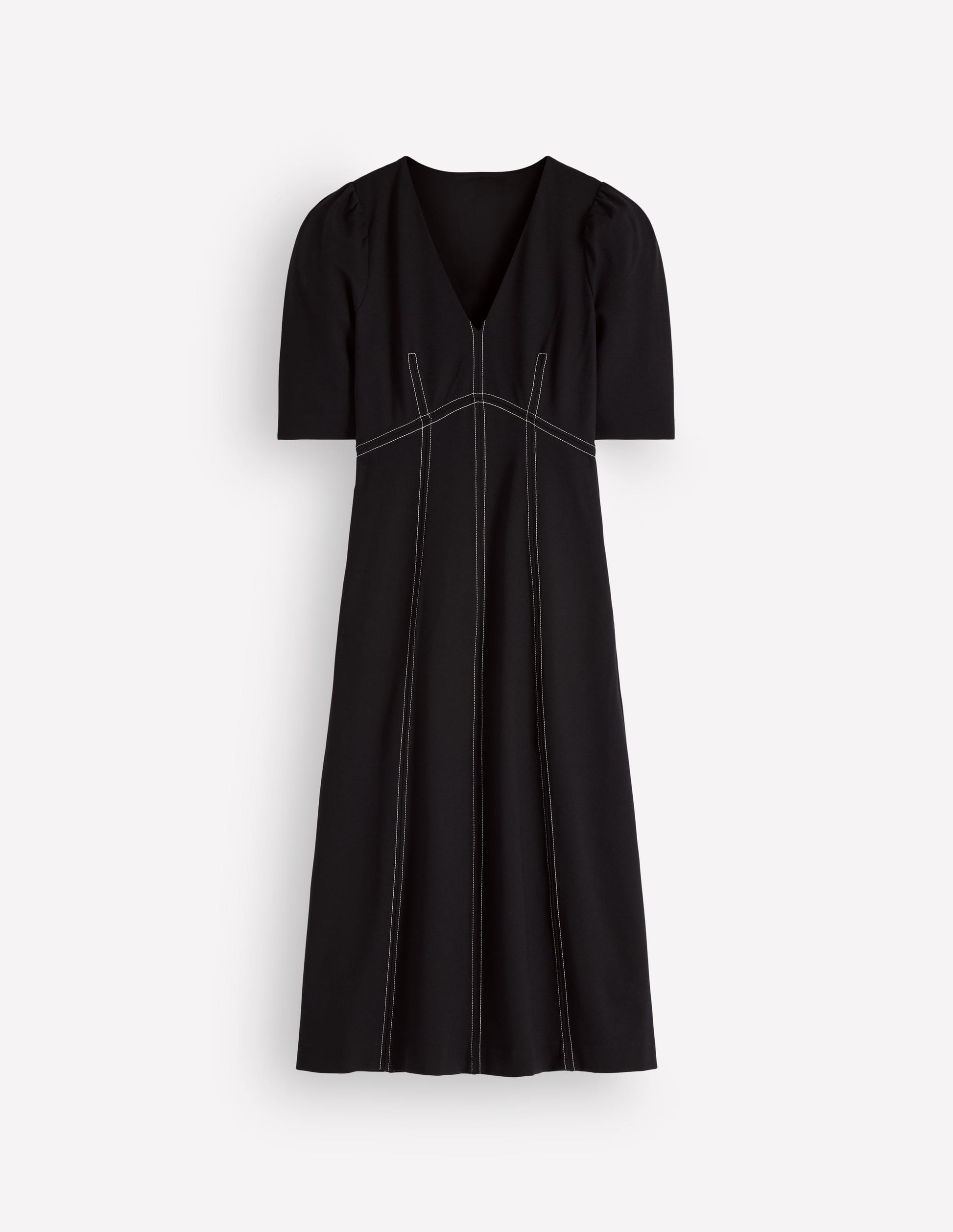 Puff Sleeve Ponte Midi Dress-Black-6