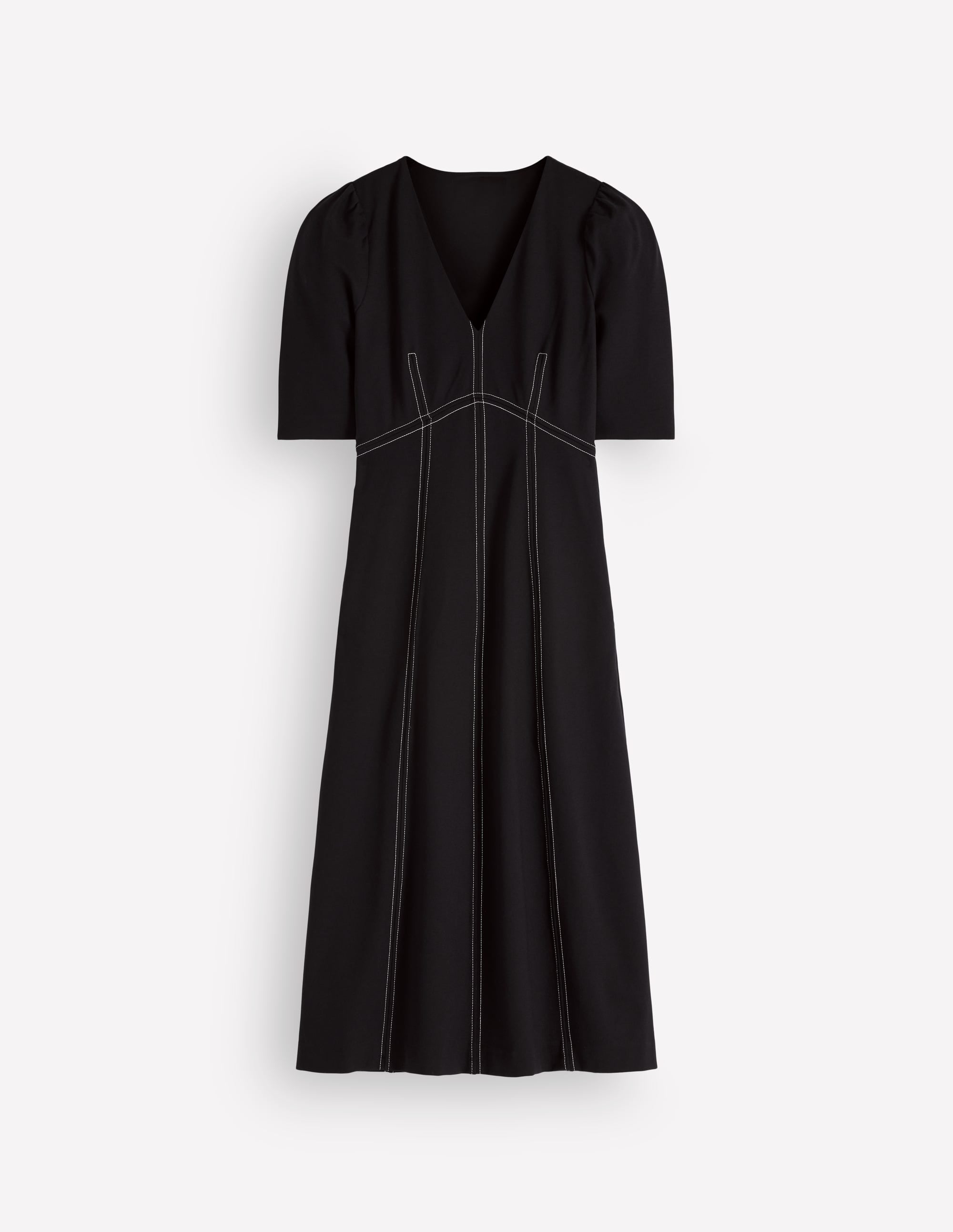 Puff Sleeve Ponte Midi Dress-Black - Image 5