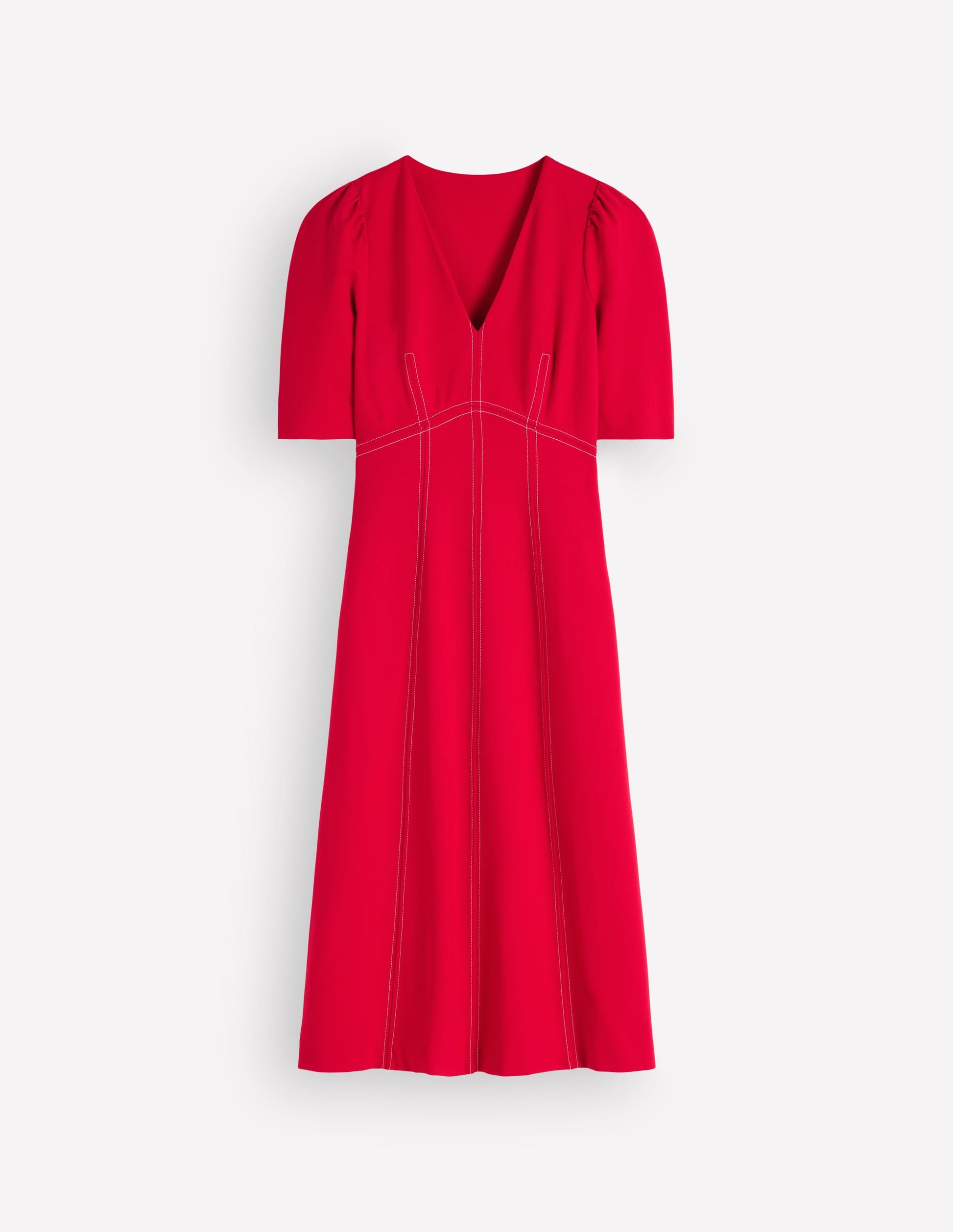Puff Sleeve Ponte Midi Dress-Merida Red-5