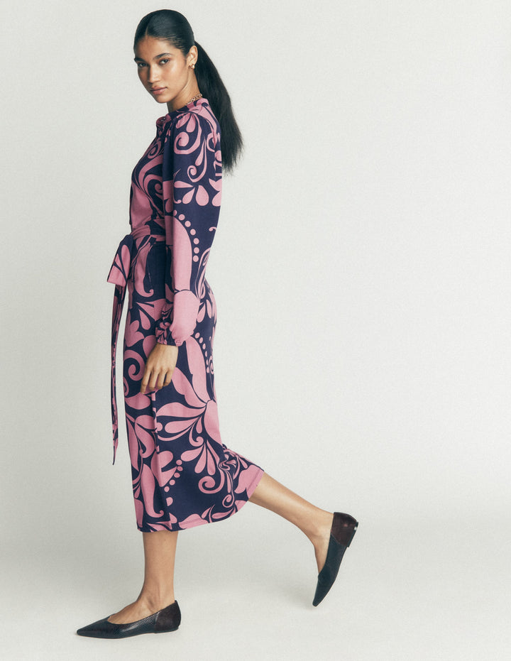 Eli Belted Jersey Midi Dress-Pink Heather, Floral Breeze