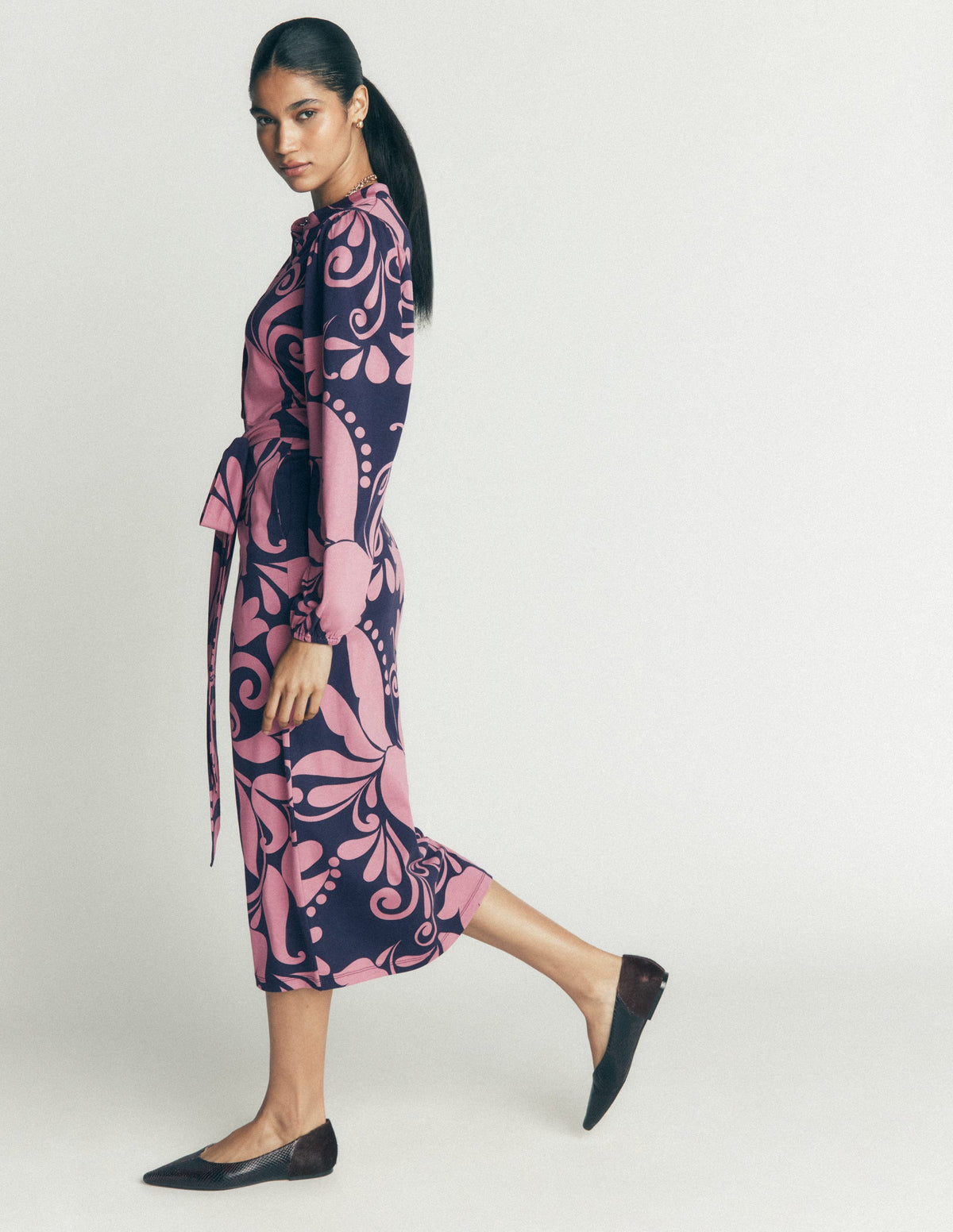 Eli Belted Jersey Midi Dress-Pink Heather, Floral Breeze - Image 4