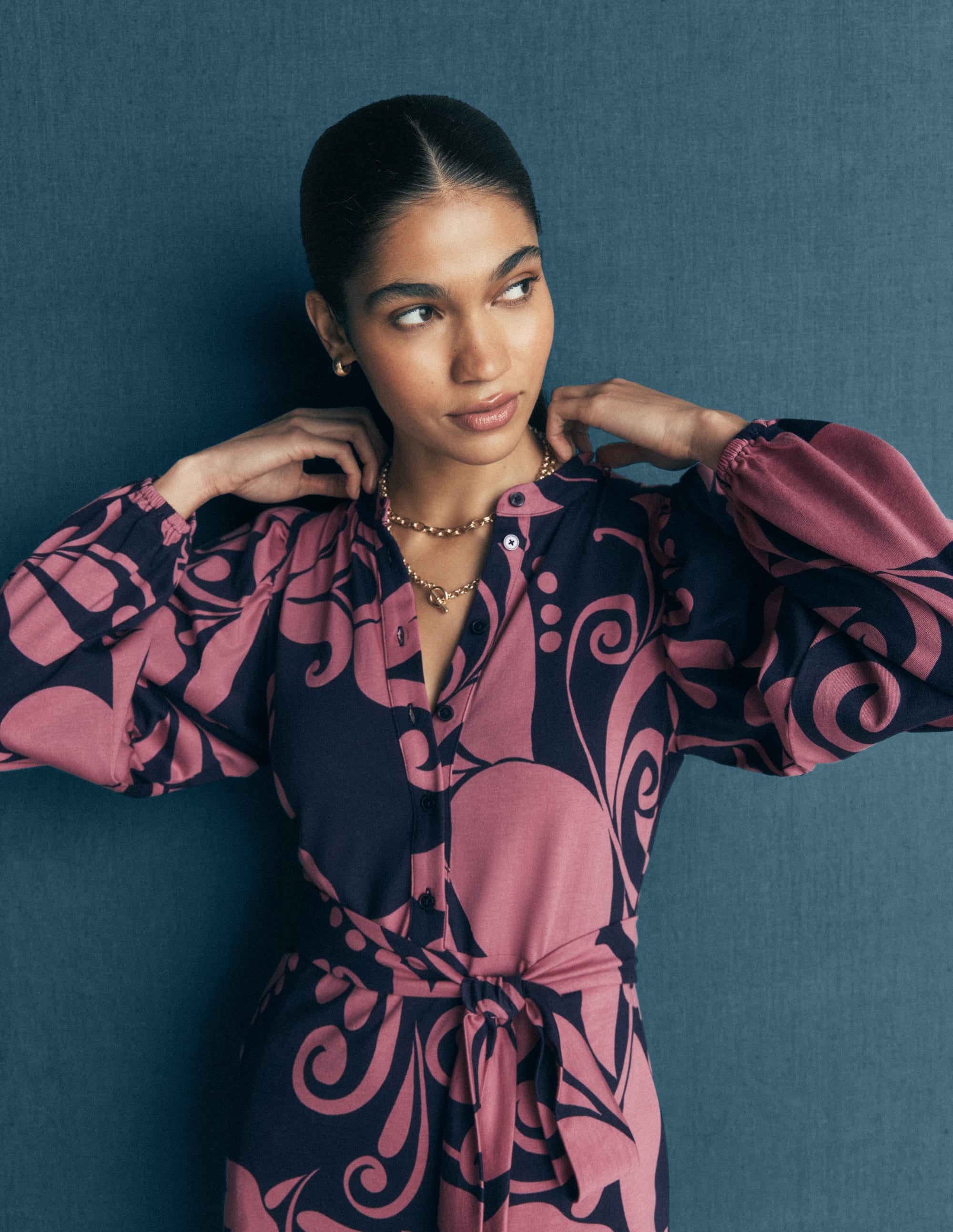 Eli Belted Jersey Midi Dress - Pink Heather, Floral Breeze | Boden USA