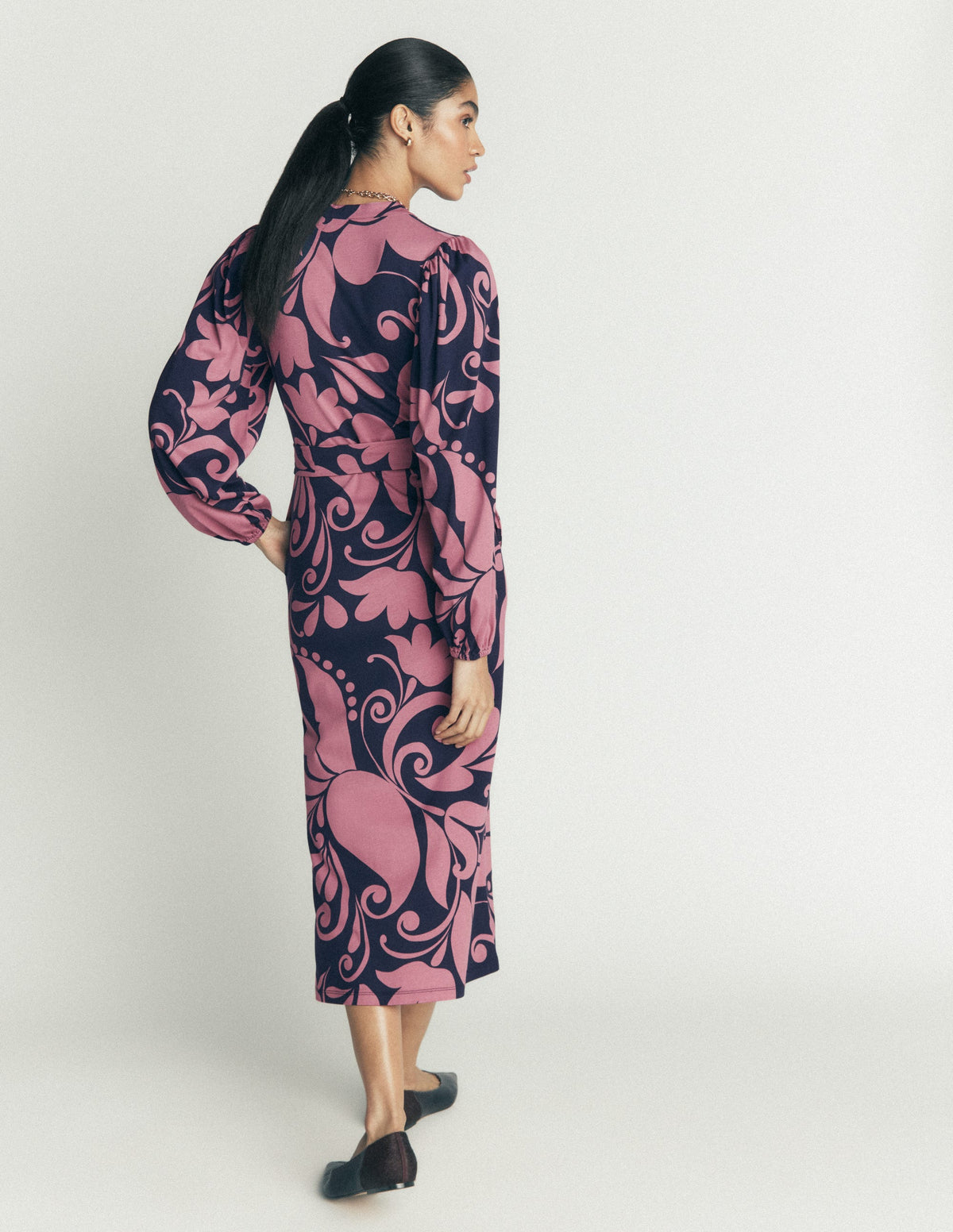 Eli Belted Jersey Midi Dress-Pink Heather, Floral Breeze-5