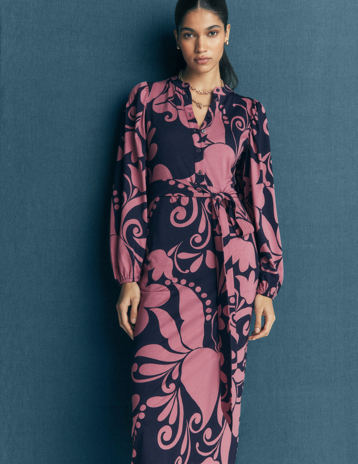 Eli Belted Jersey Midi Dress-Pink Heather, Floral Breeze-2