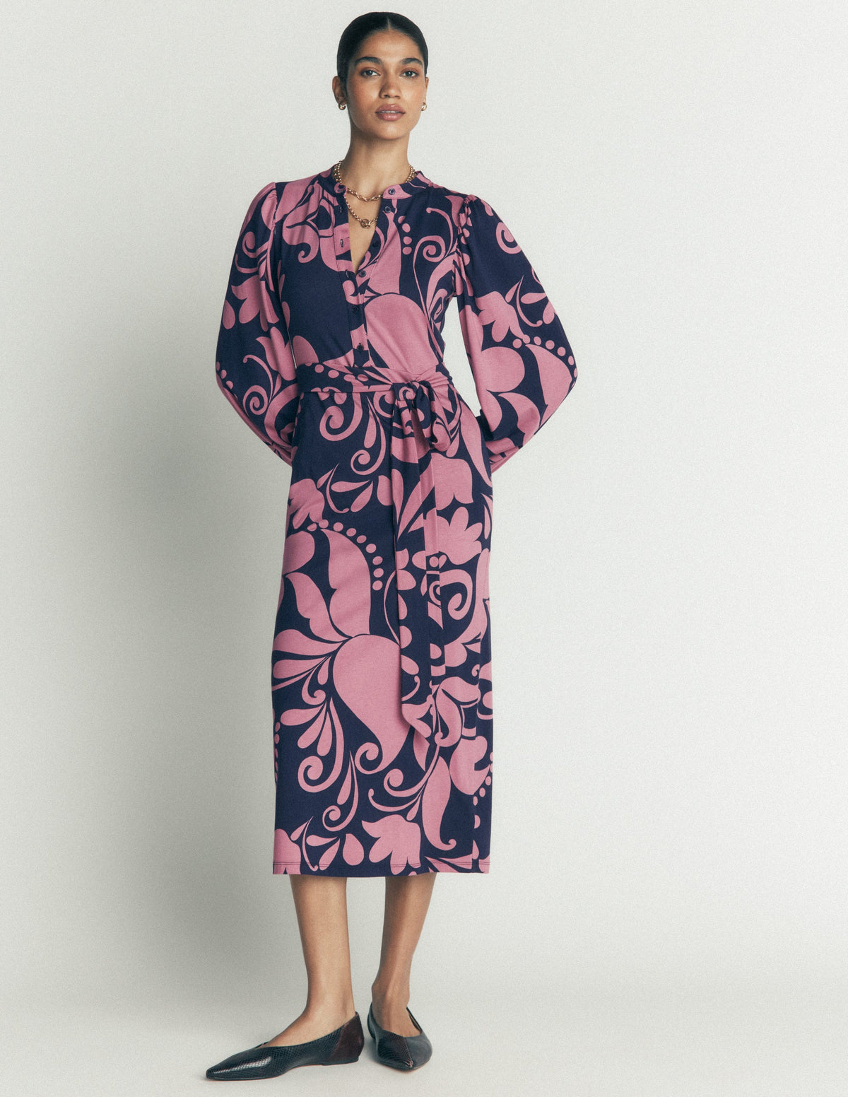 Eli Belted Jersey Midi Dress-Pink Heather, Floral Breeze-6