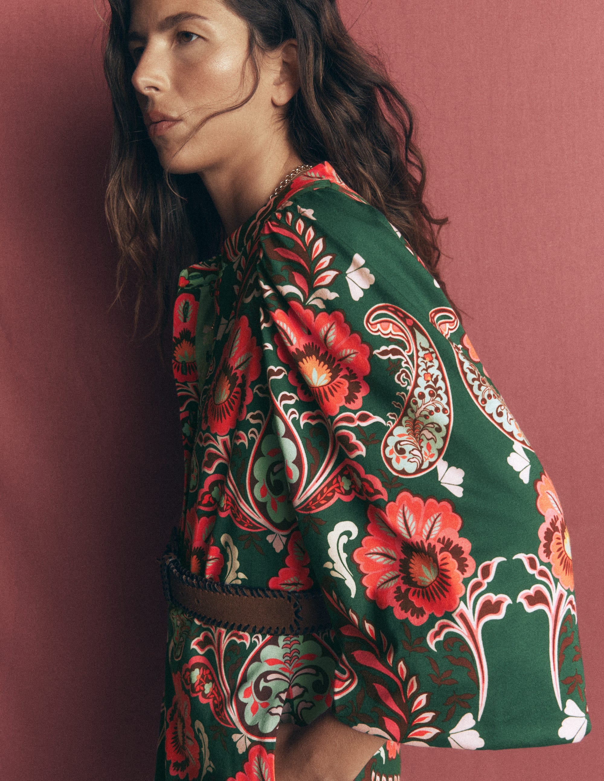 Eli Belted Jersey Midi Dress-Hunter Green, Bohemia Dream - Image 2