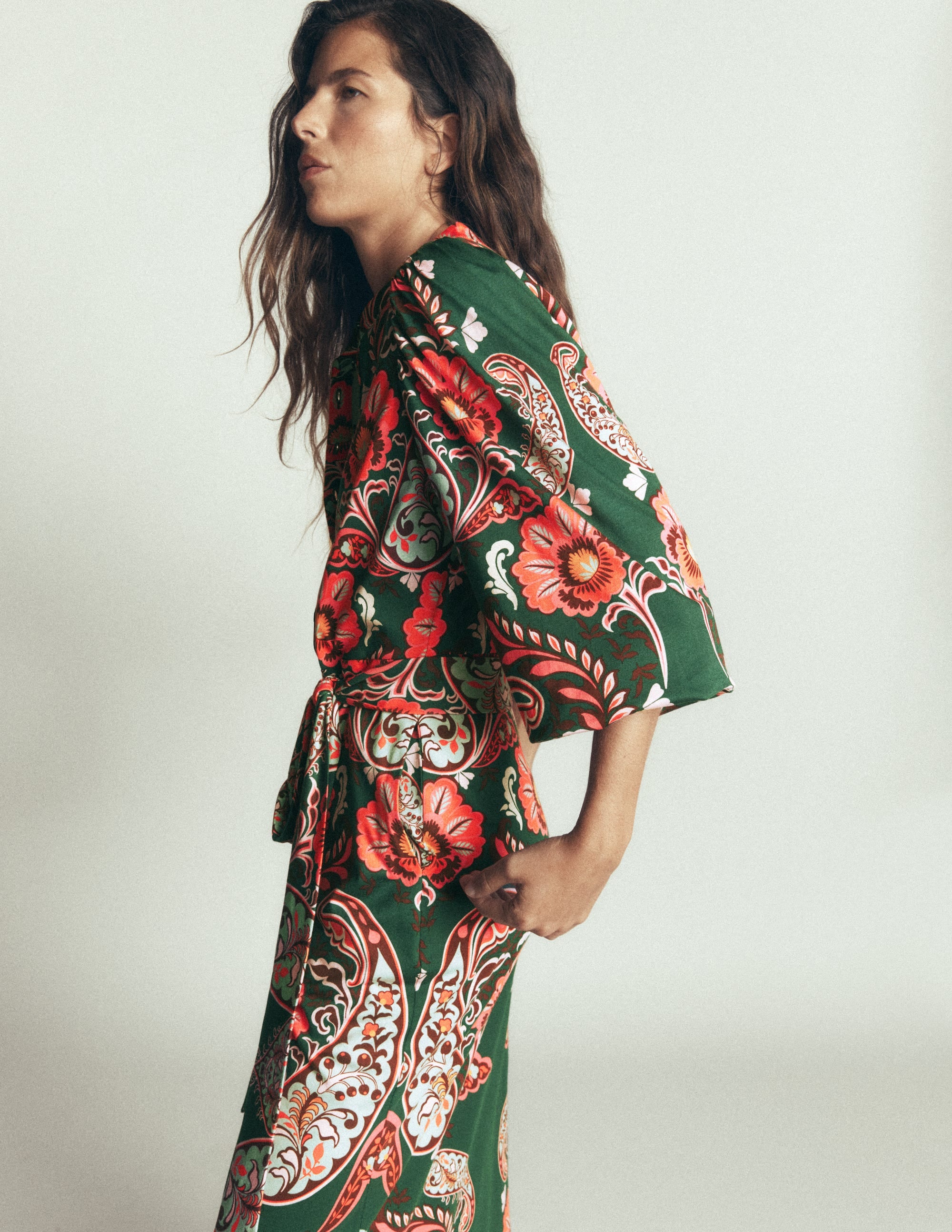 Eli Belted Jersey Midi Dress-Hunter Green, Bohemia Dream - Image 5