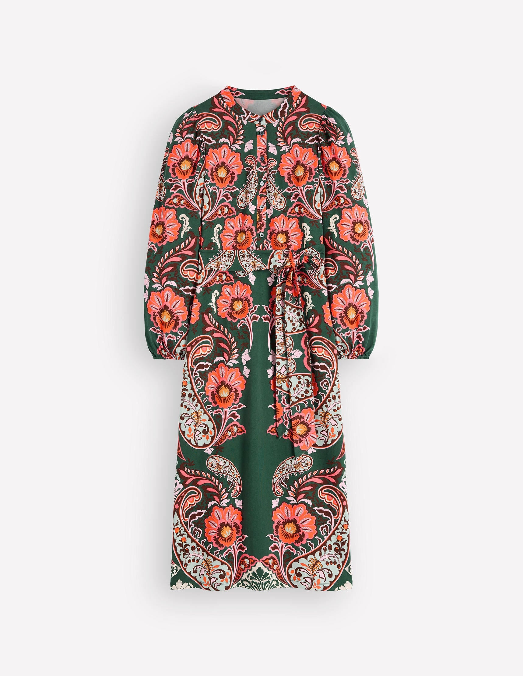 Eli Belted Jersey Midi Dress-Hunter Green, Bohemia Dream - Image 8