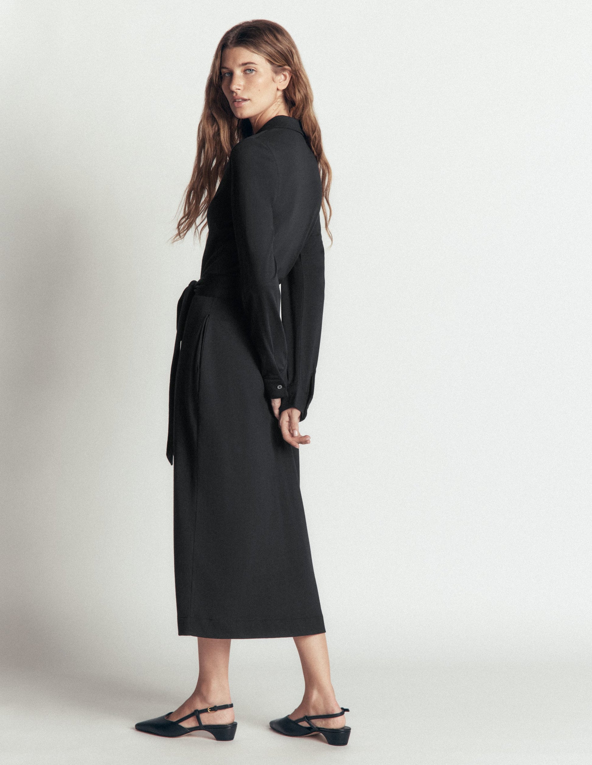Boden Women's Ruched Jersey Shirt Dress in Black