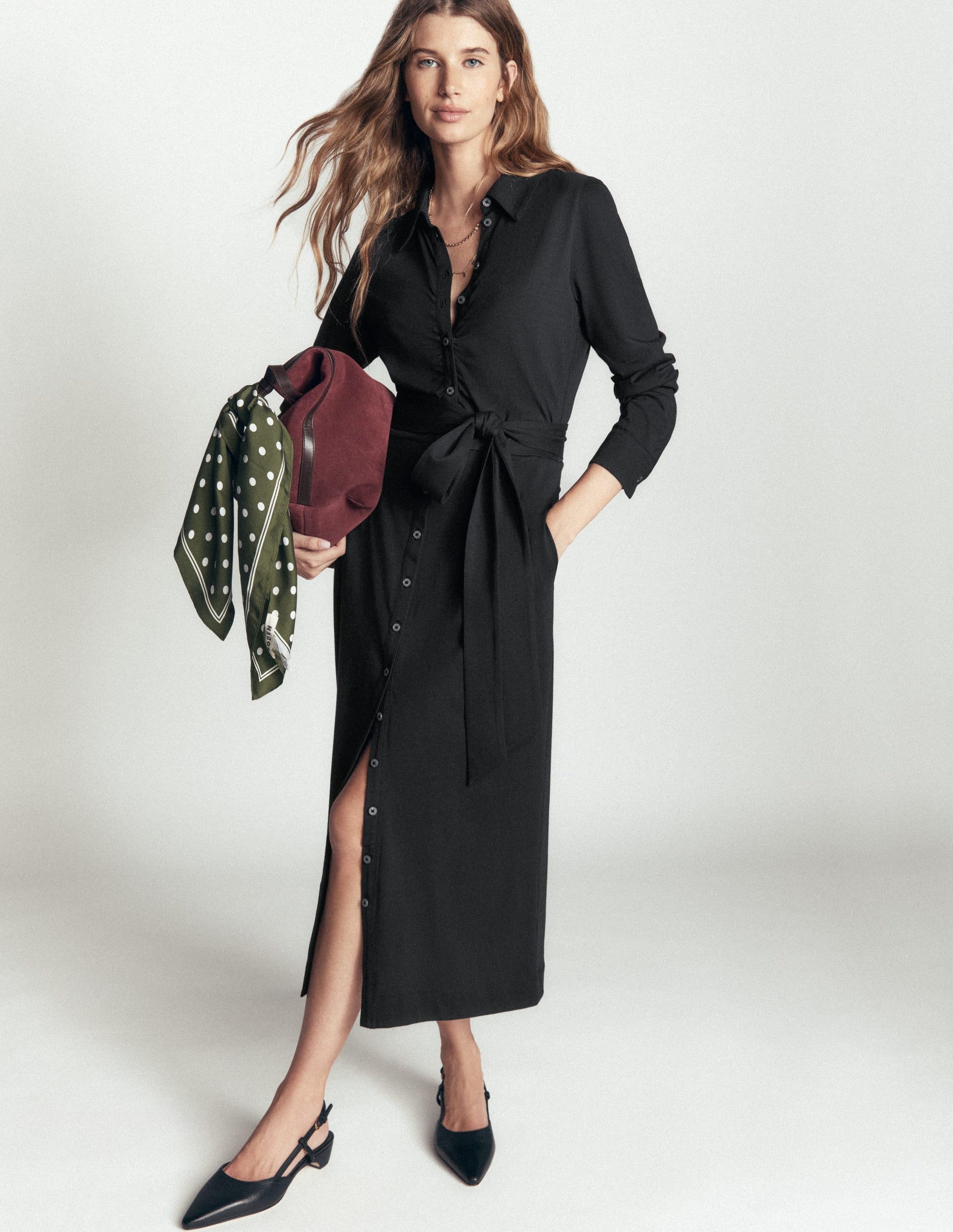 Boden Women's Ruched Jersey Shirt Dress in Black