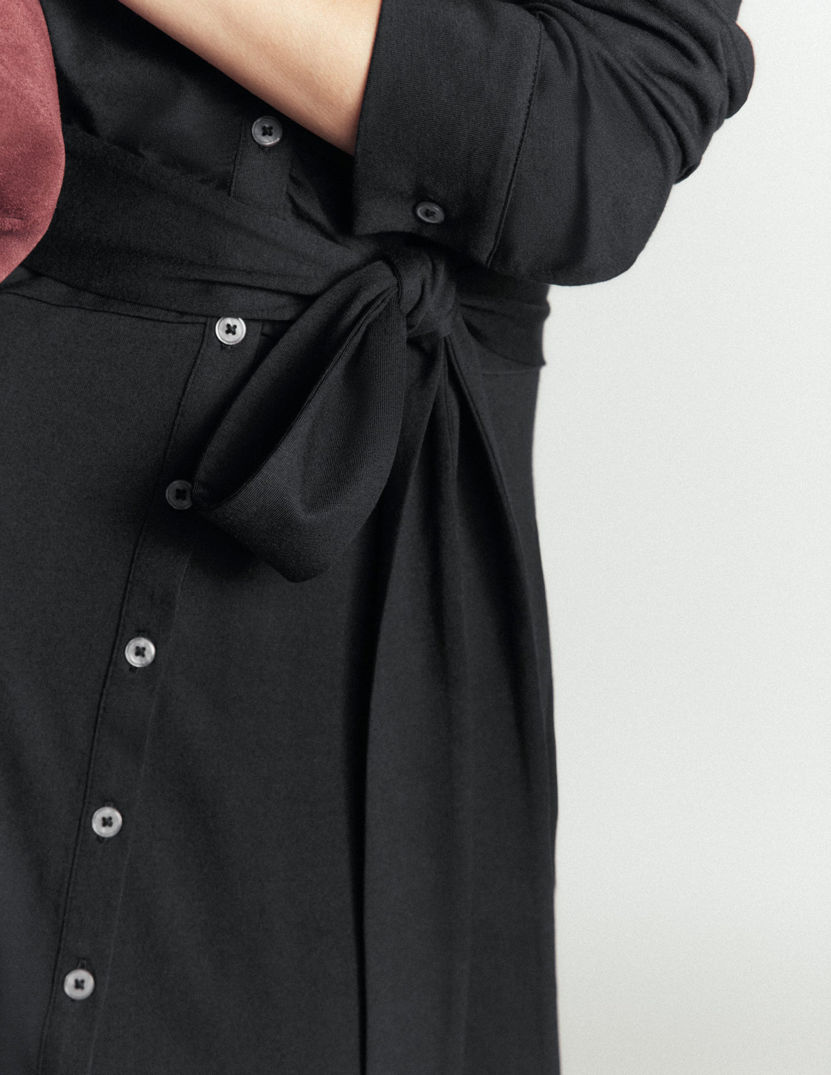 Ruched Jersey Shirt Dress-Black - Image 5