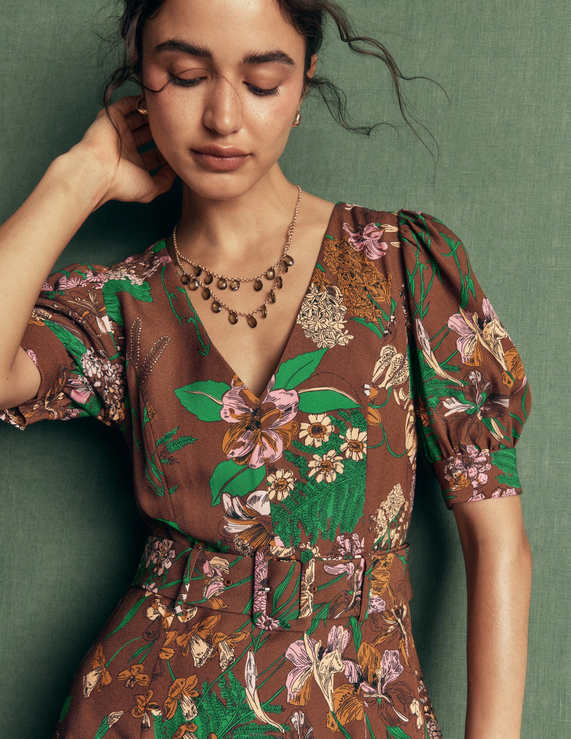V Neck Layered Dress-Woodland, Whimsical Flora-2