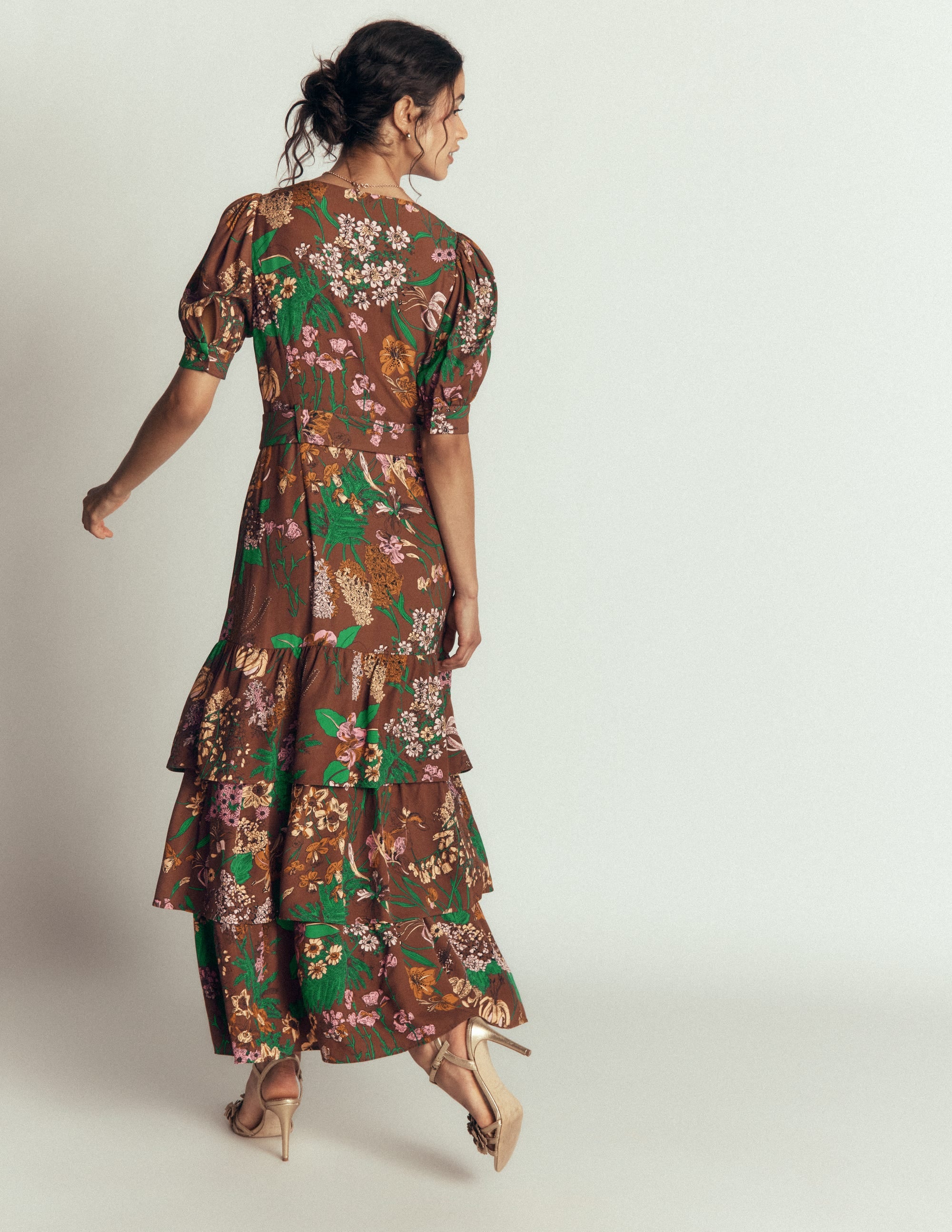 V Neck Layered Dress-Woodland, Whimsical Flora - Image 3