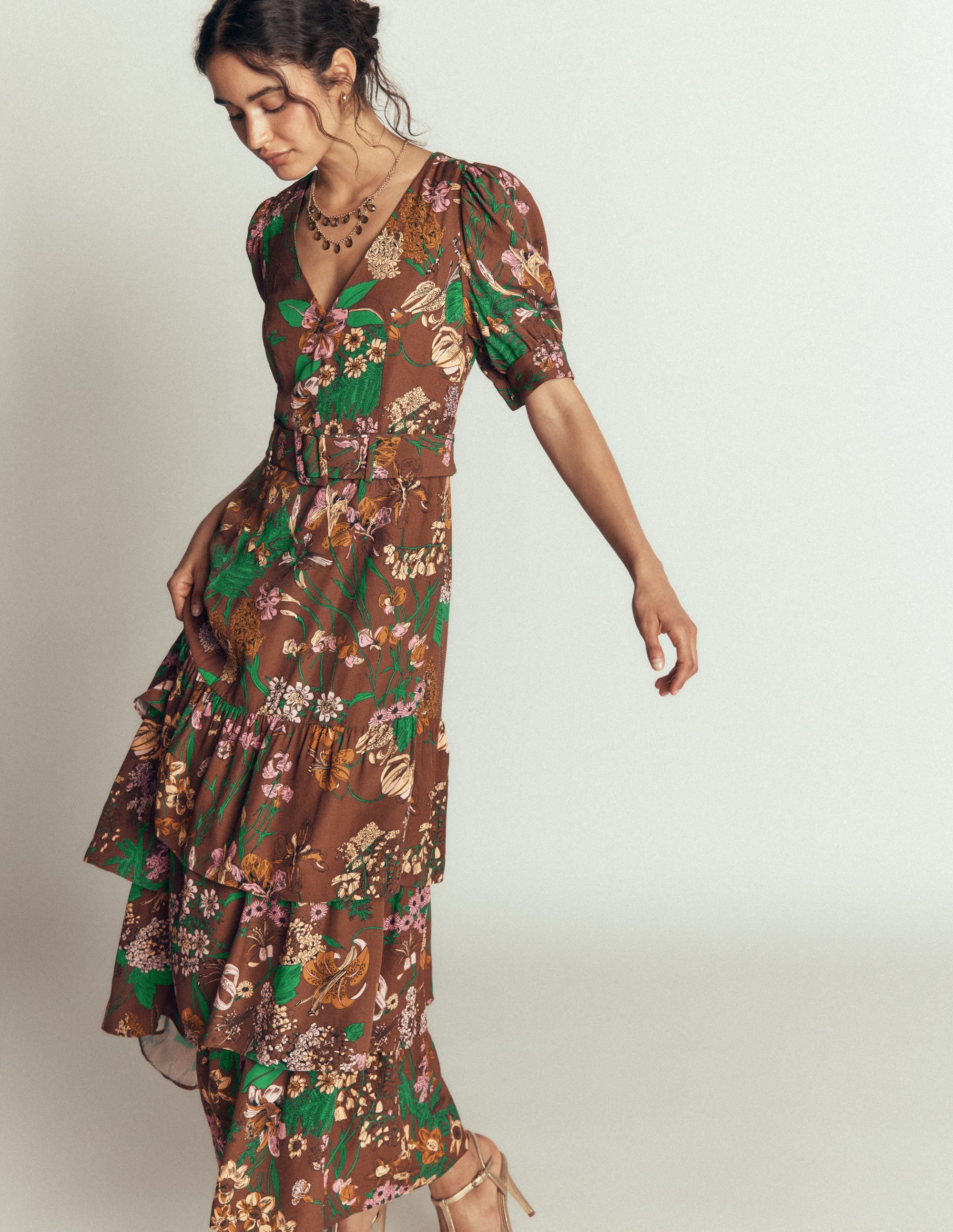 V Neck Layered Dress-Woodland, Whimsical Flora - Image 4