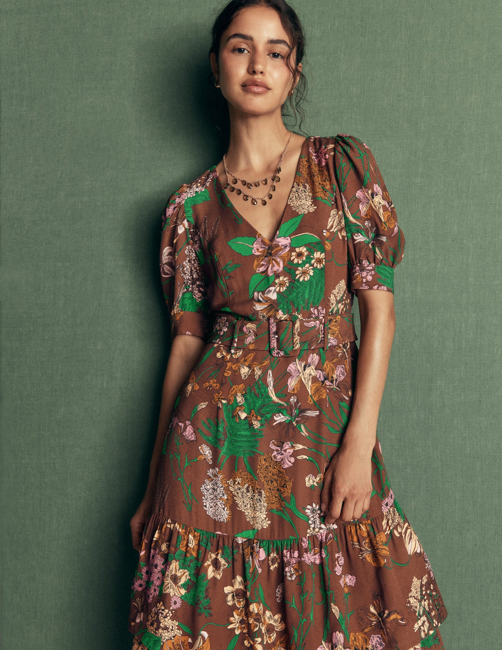 V Neck Layered Dress-Woodland, Whimsical Flora-5