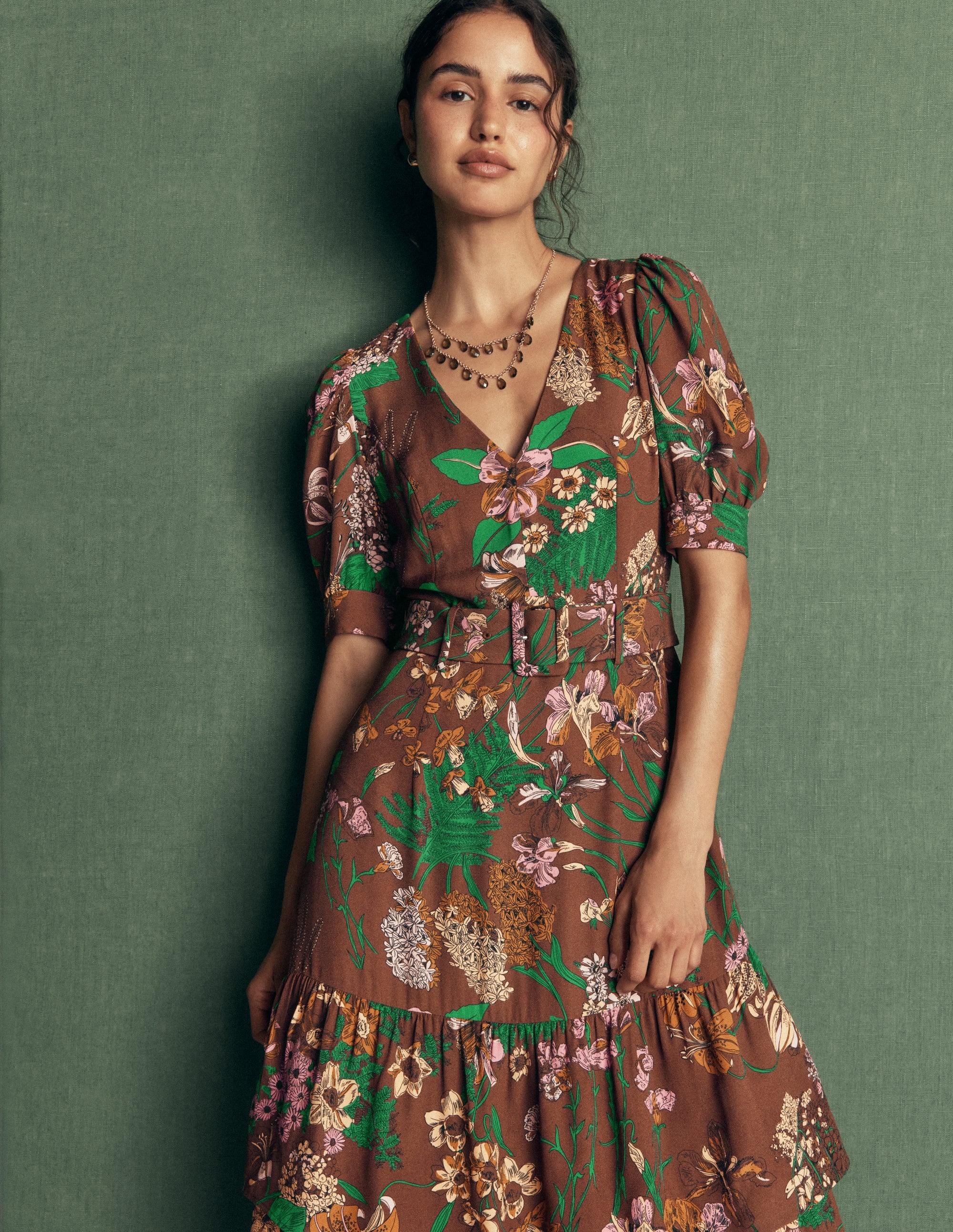 V Neck Layered Dress-Woodland, Whimsical Flora - Image 5