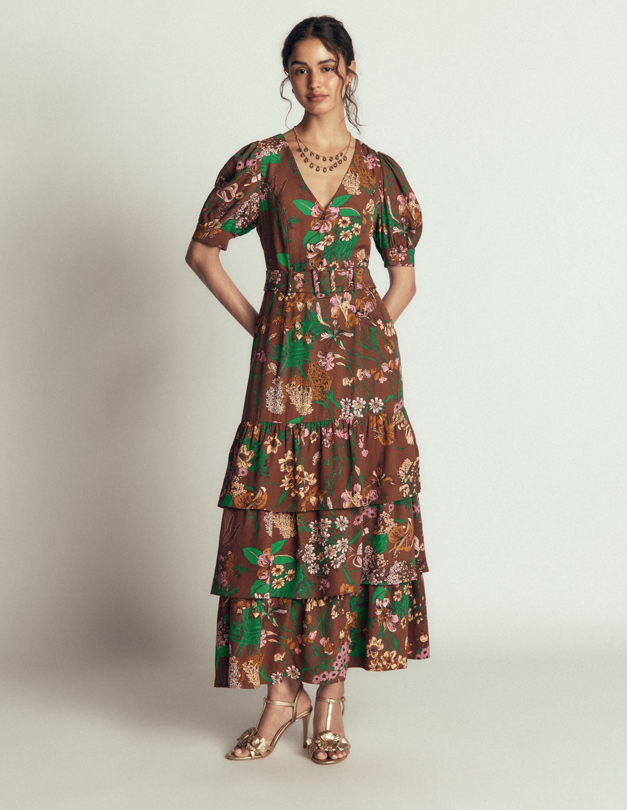 V Neck Layered Dress-Woodland, Whimsical Flora - Image 6