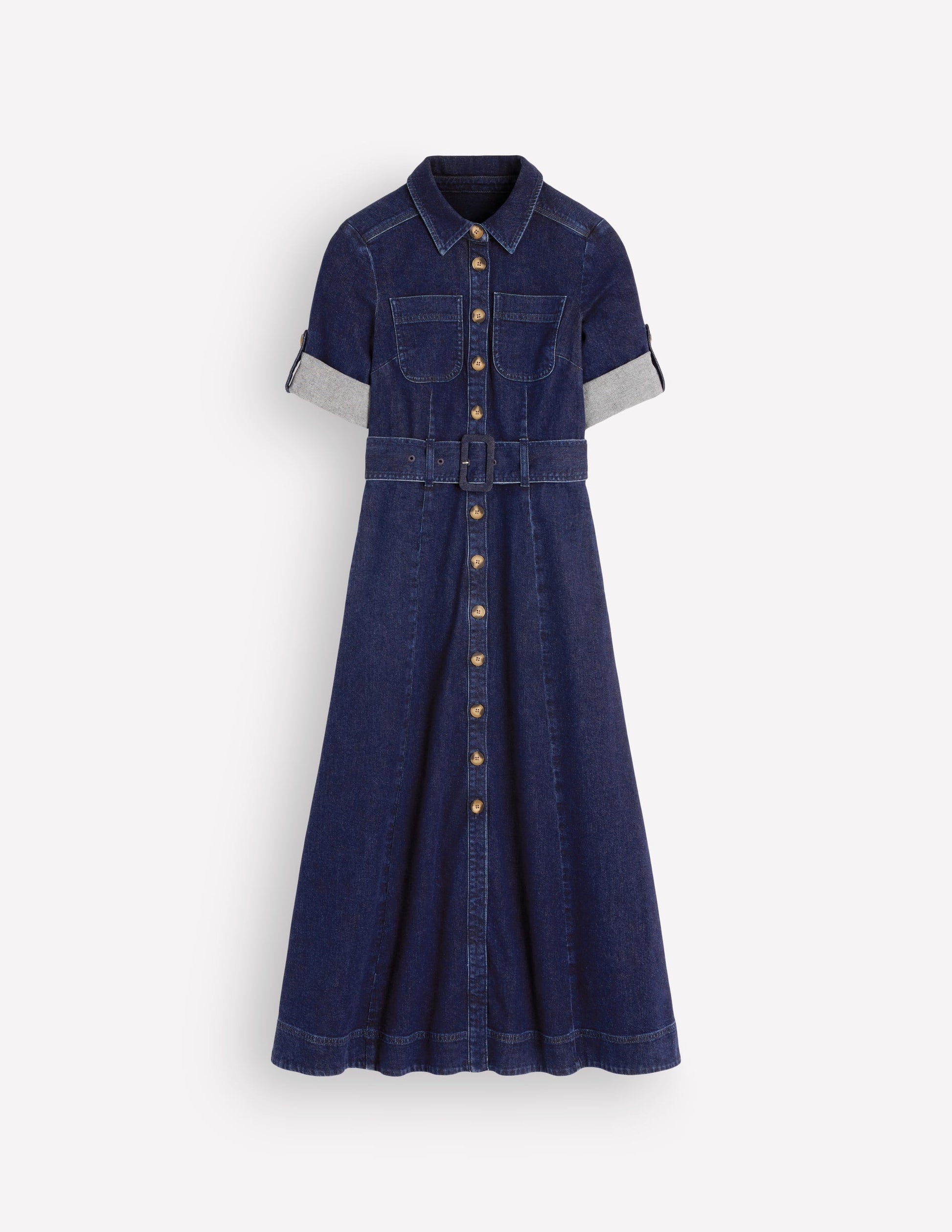 Denim Midi Shirt Dress-Indigo-5
