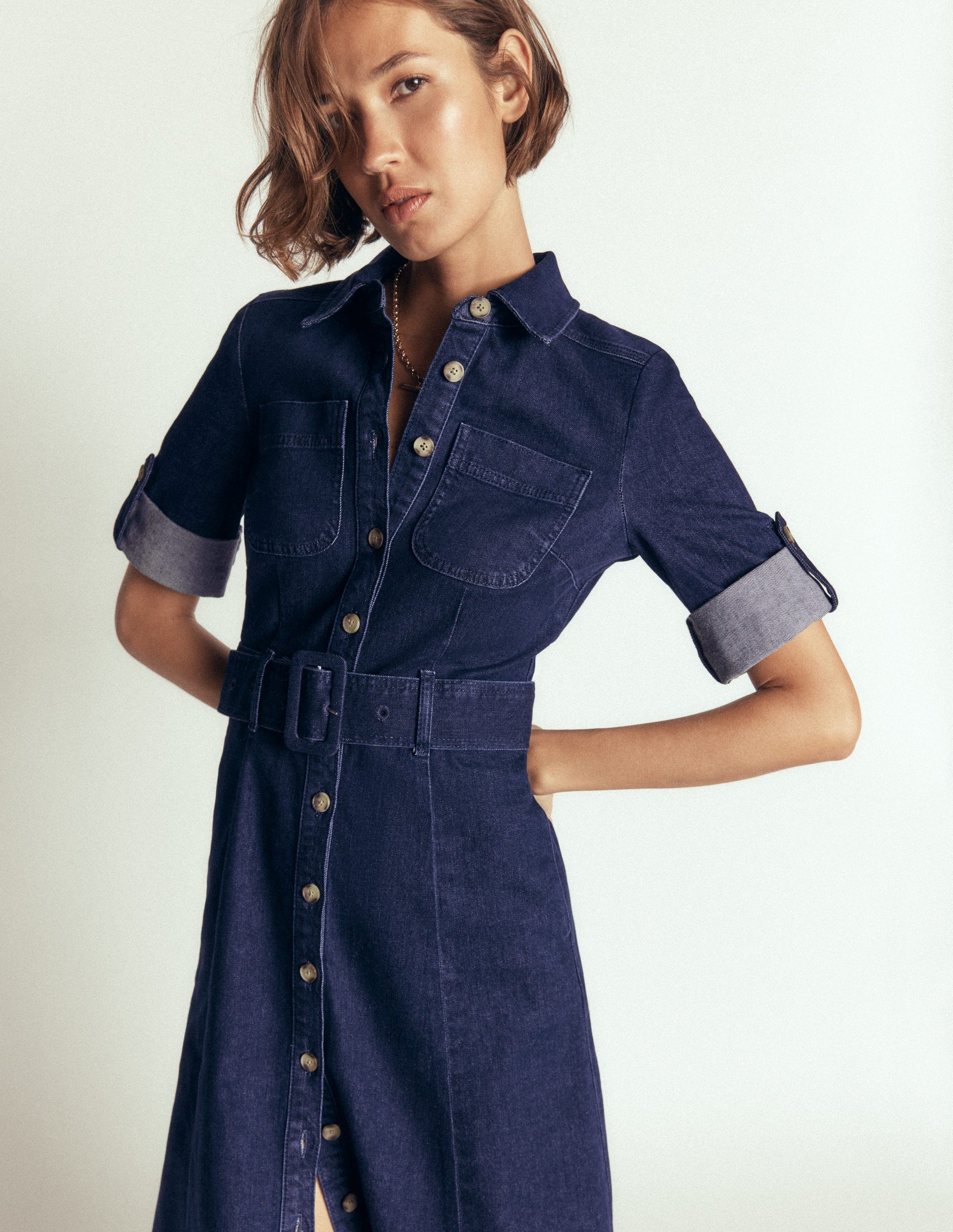 Boden Women's Denim Midi Shirt Dress in Blue