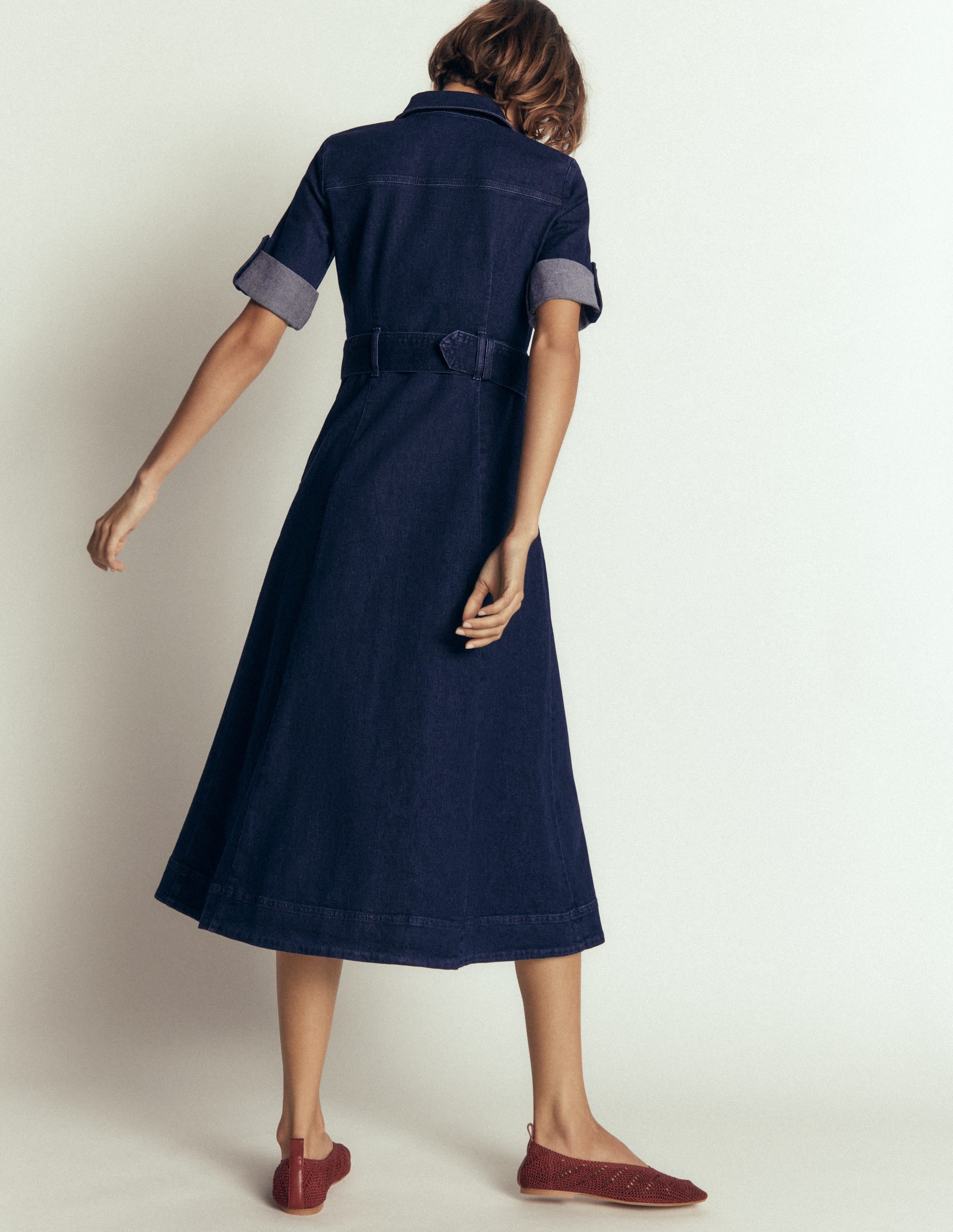 Denim Midi Shirt Dress-Indigo - Image 3
