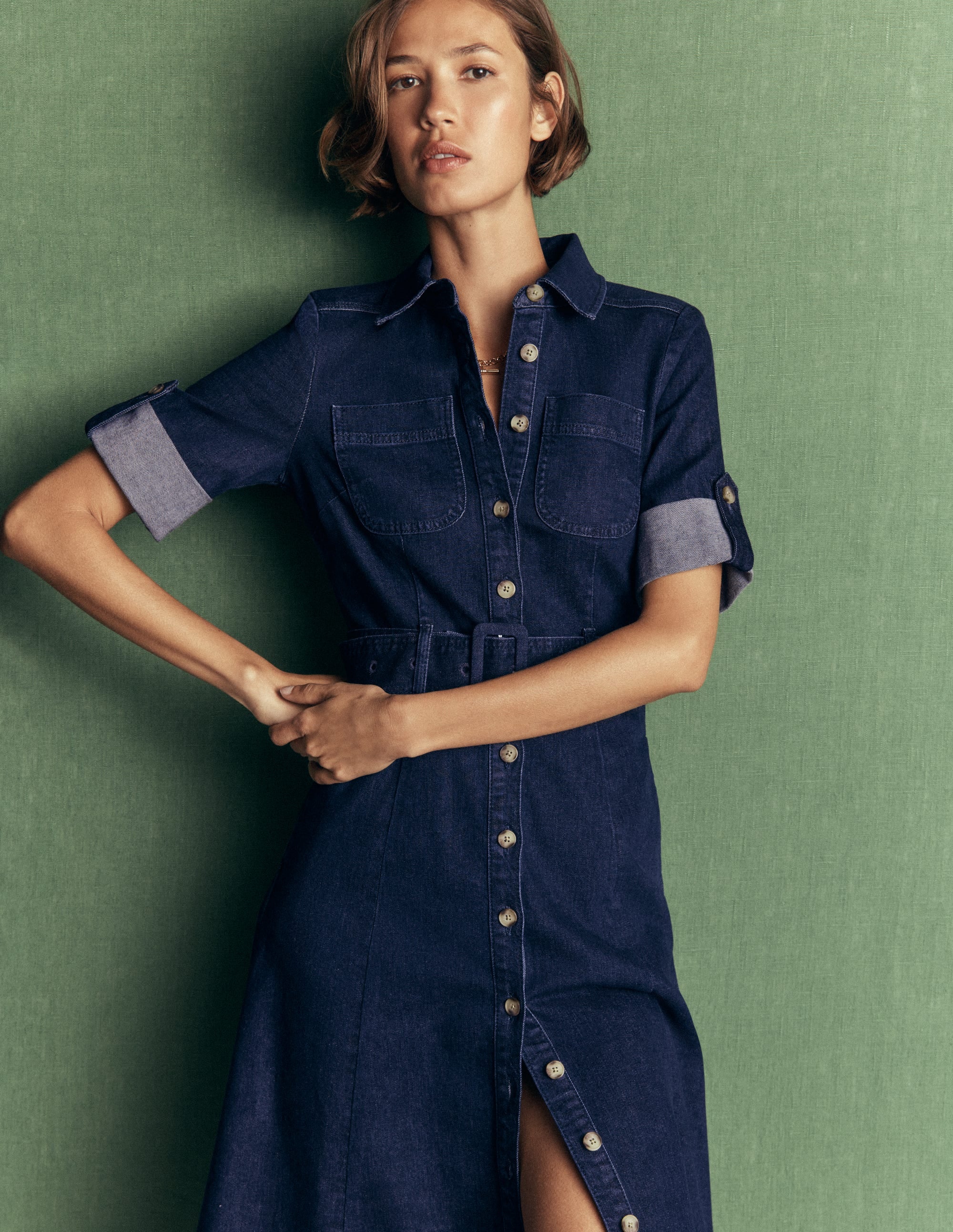 Denim Midi Shirt Dress-Indigo - Image 4