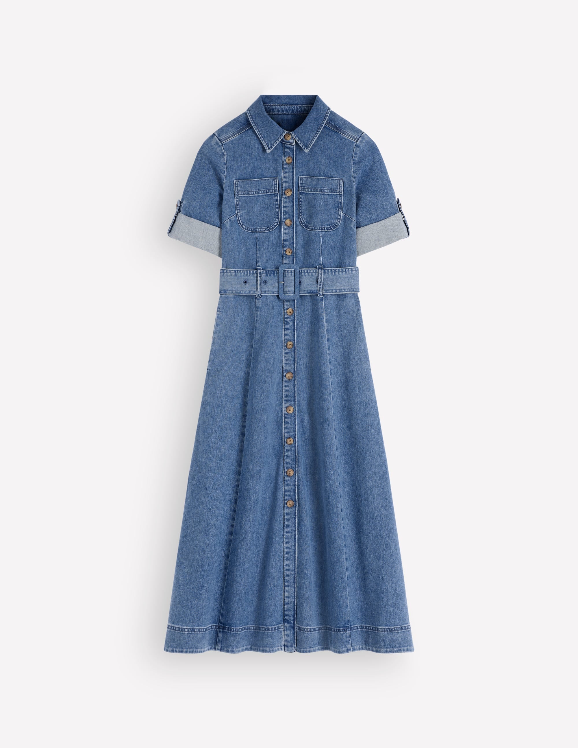 Denim Midi Shirt Dress-Light Vintage - Image 7