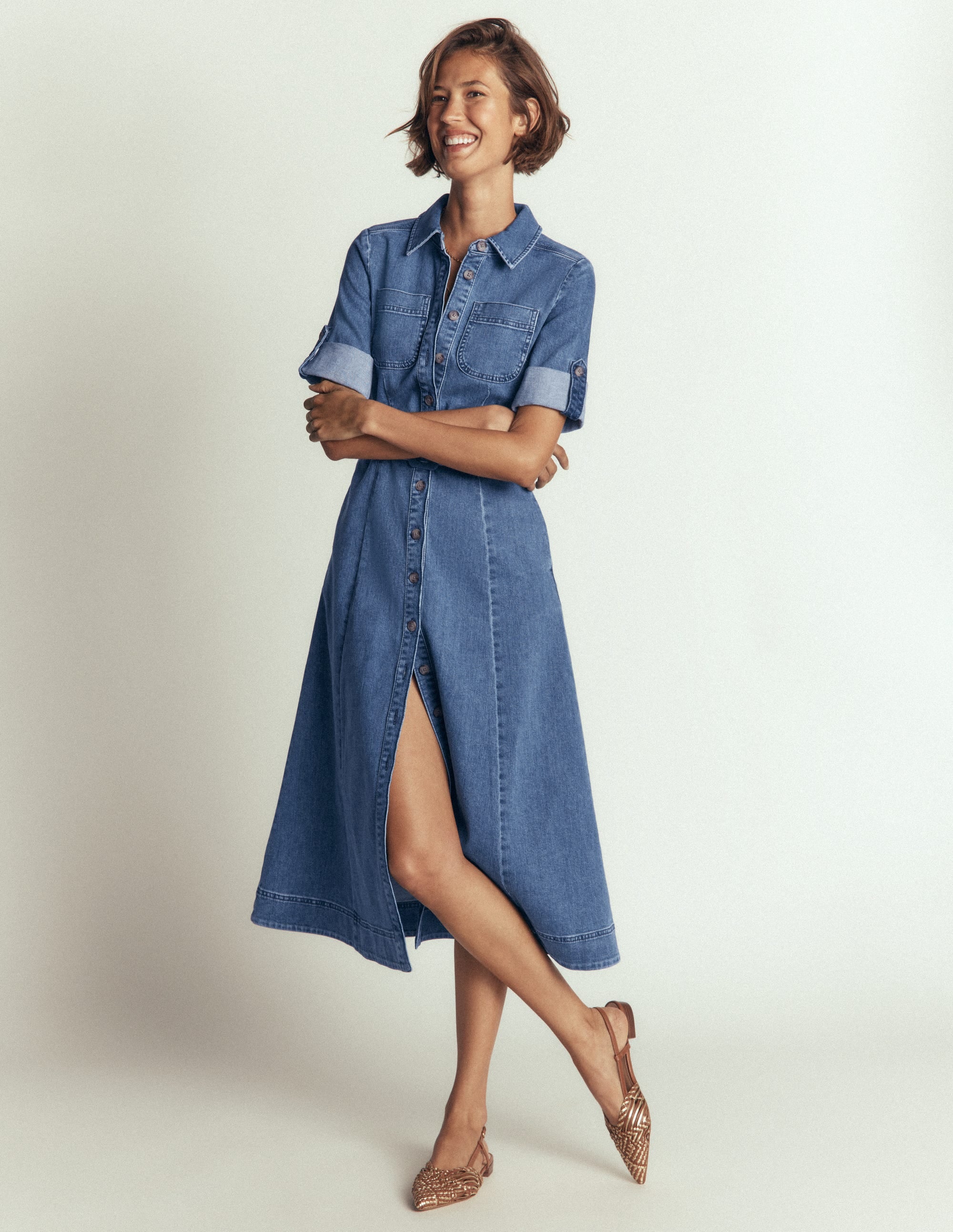 Denim Midi Shirt Dress-Light Vintage - Image 1