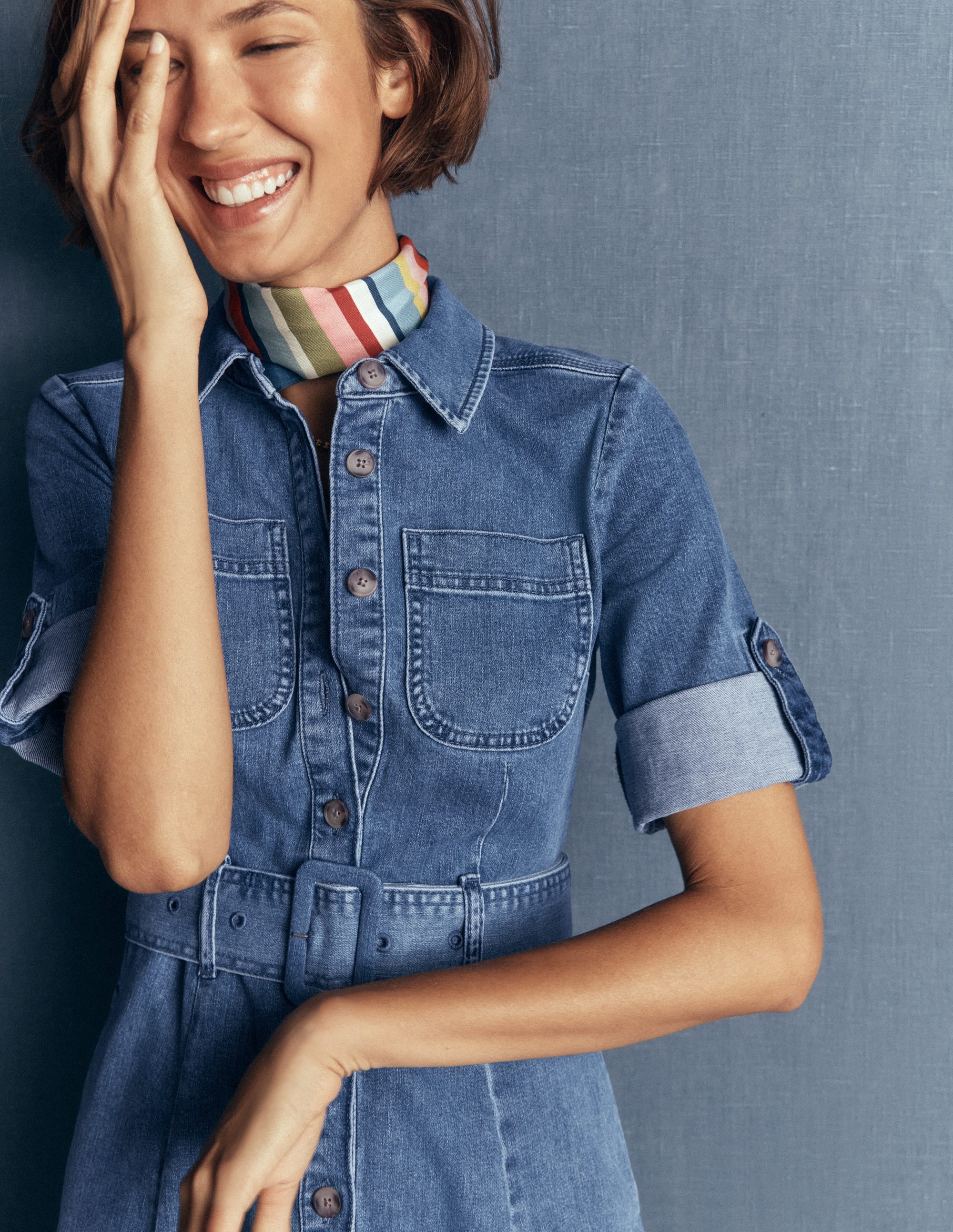 Denim Midi Shirt Dress-Light Vintage - Image 2