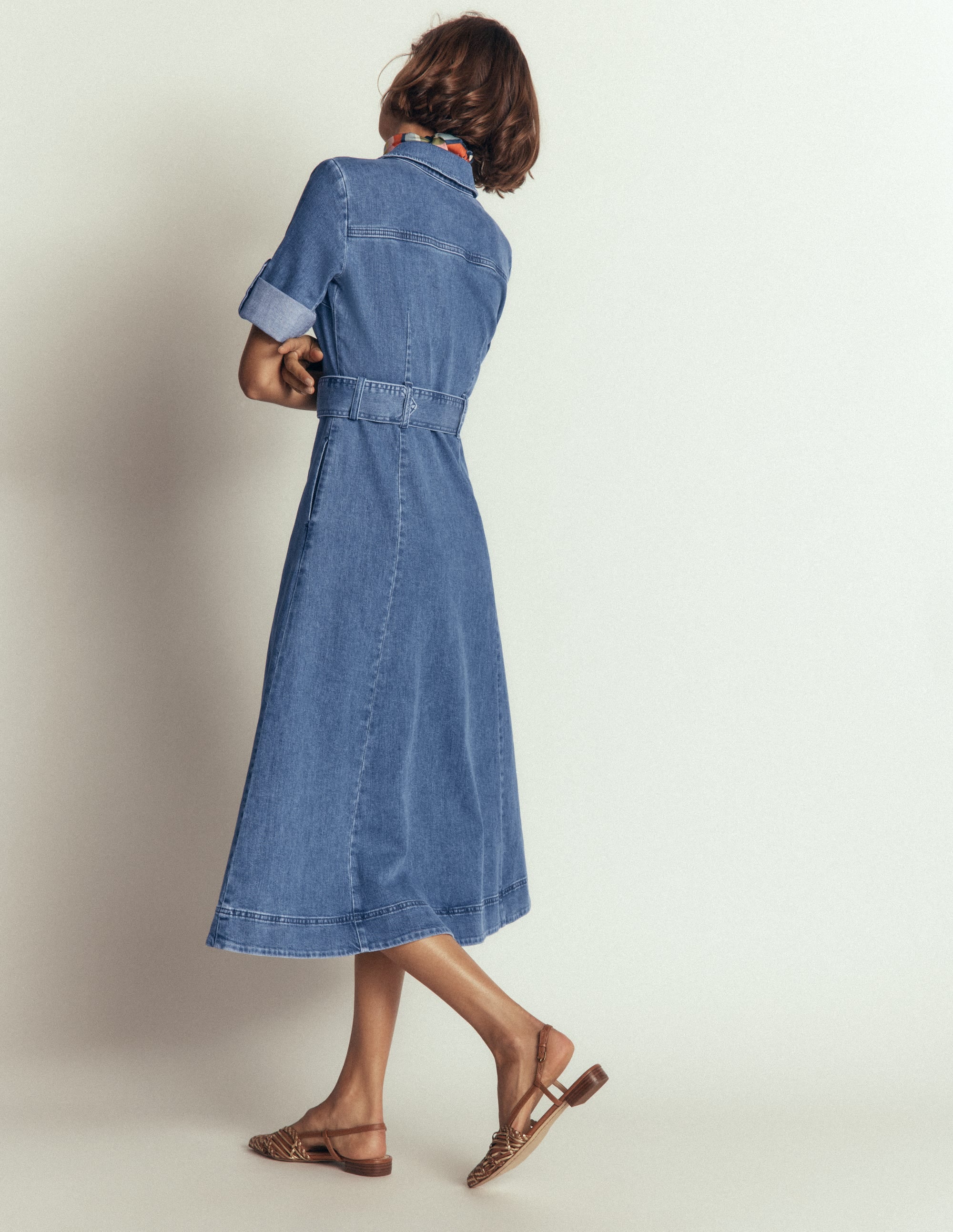 Denim Midi Shirt Dress-Light Vintage - Image 3
