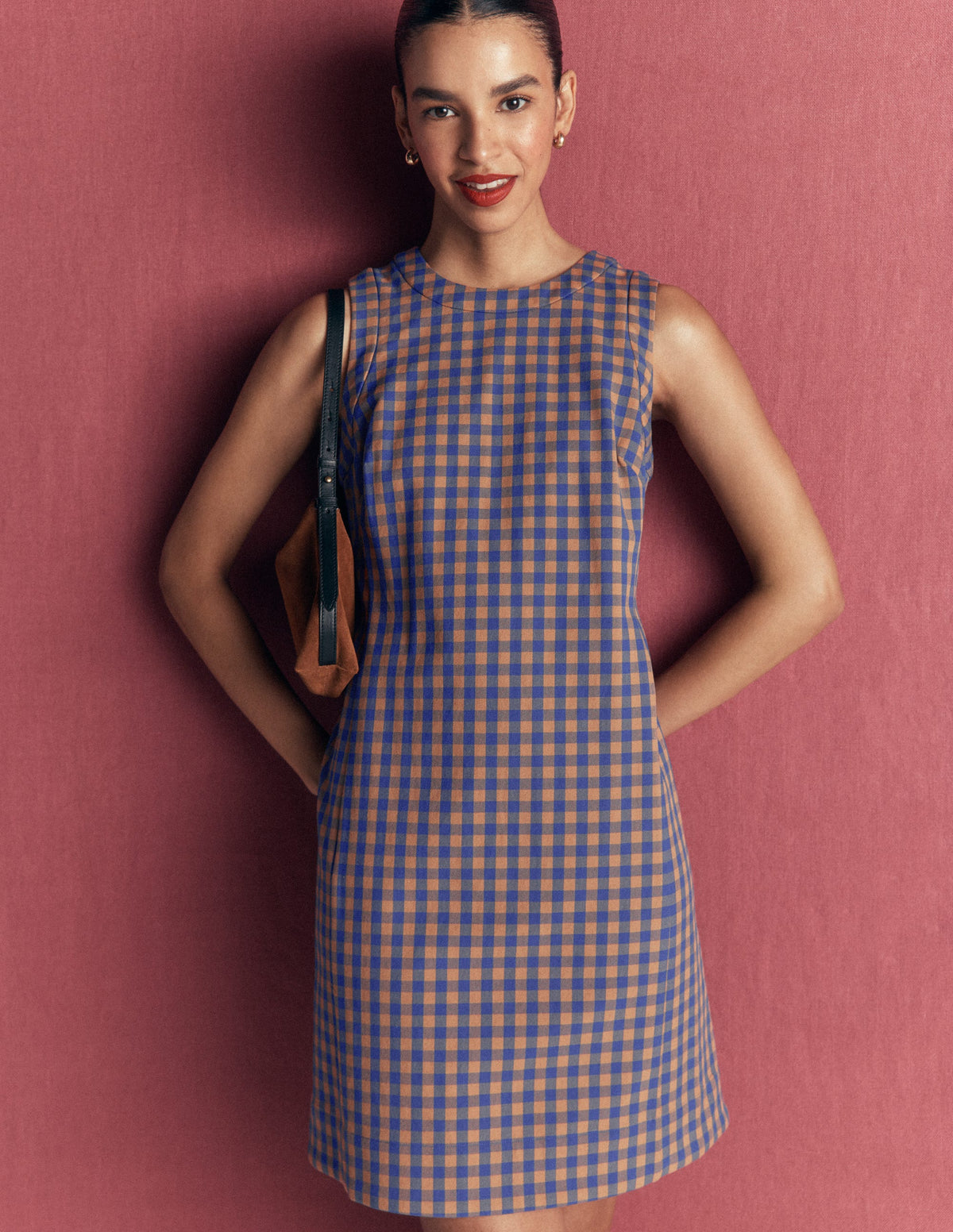 Lou Check Shift Dress-Camel, Blue Gingham - Image 3