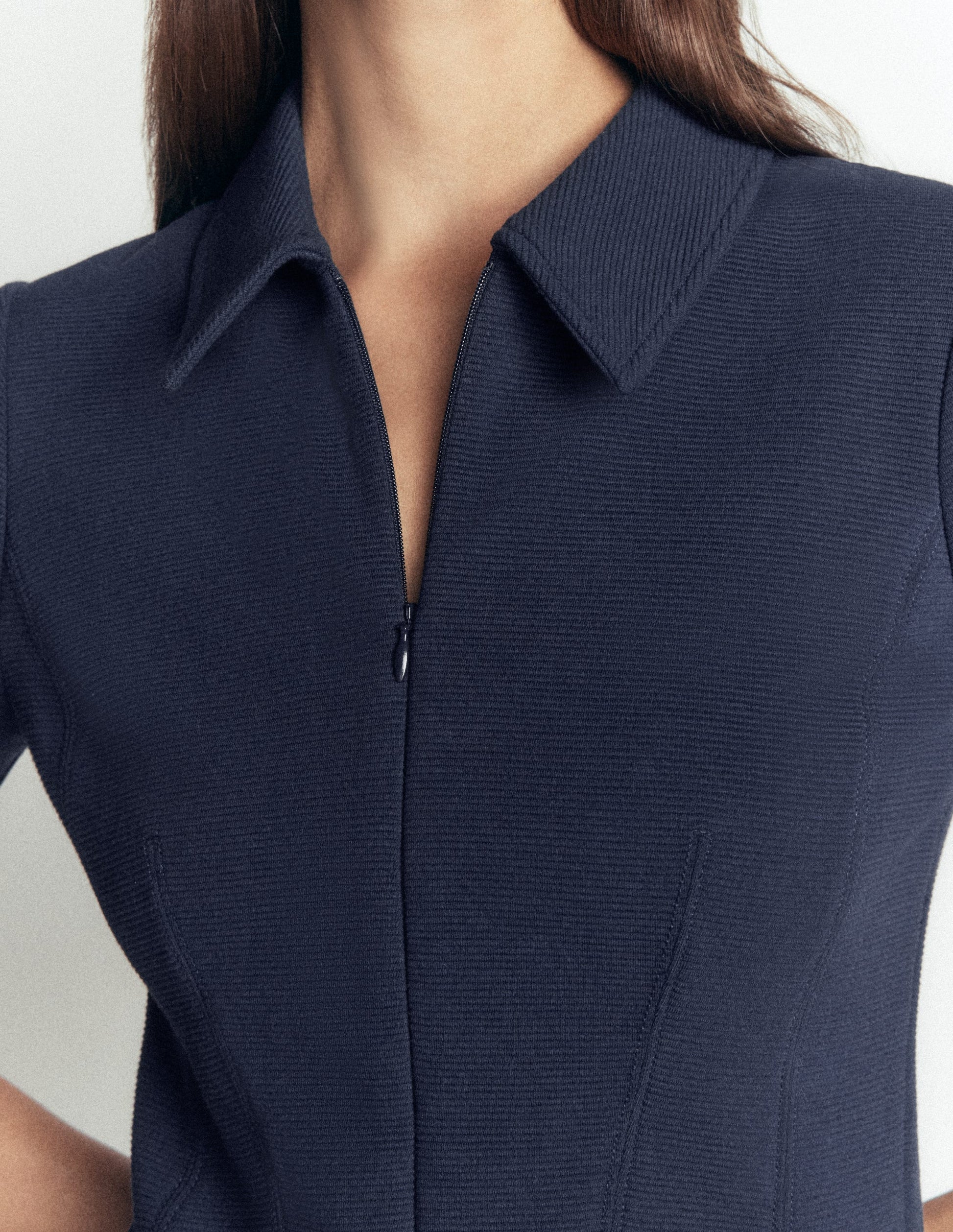 Nia Short Sleeve Ottoman Dress-Navy-2
