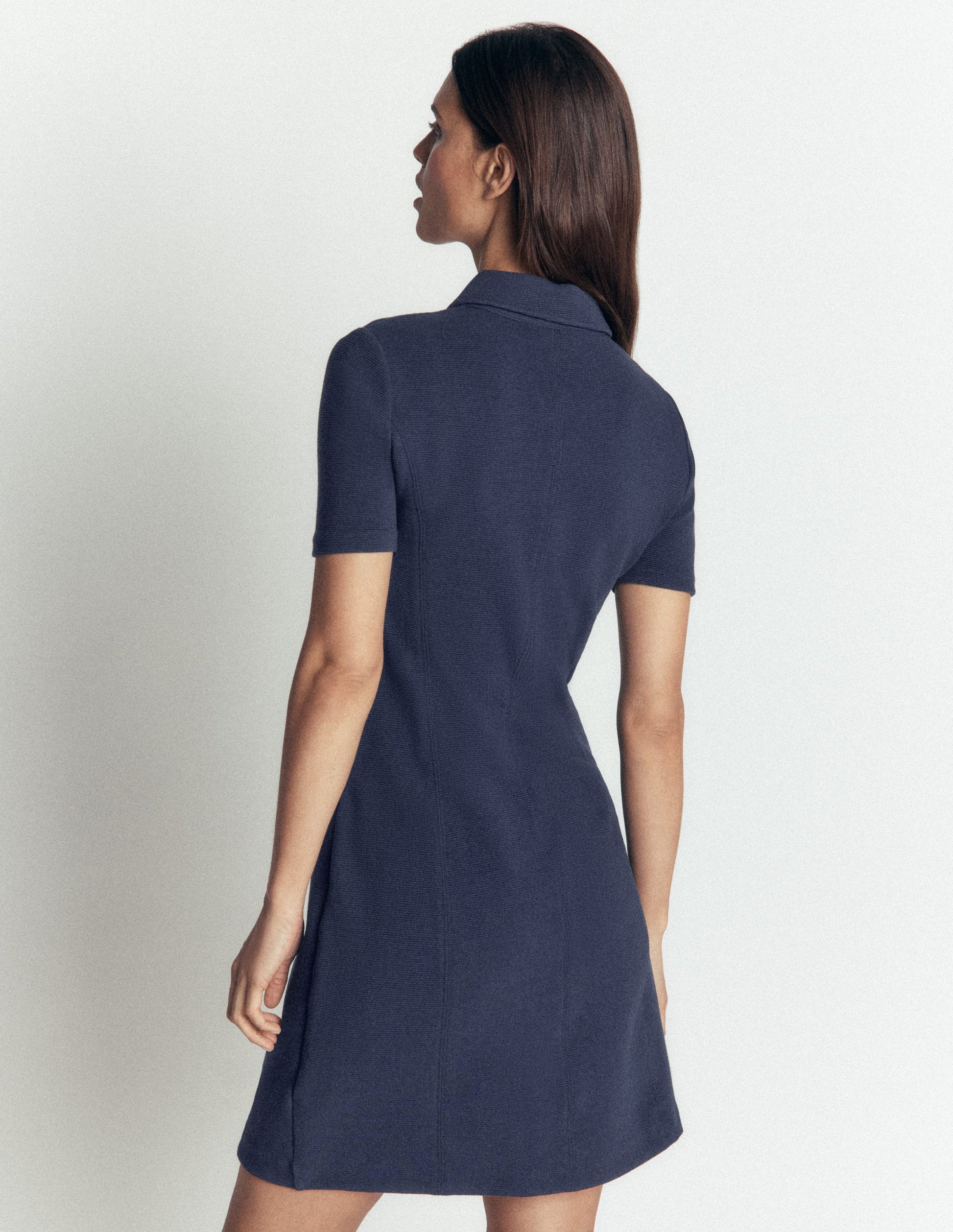 Nia Short Sleeve Ottoman Dress-Navy-3