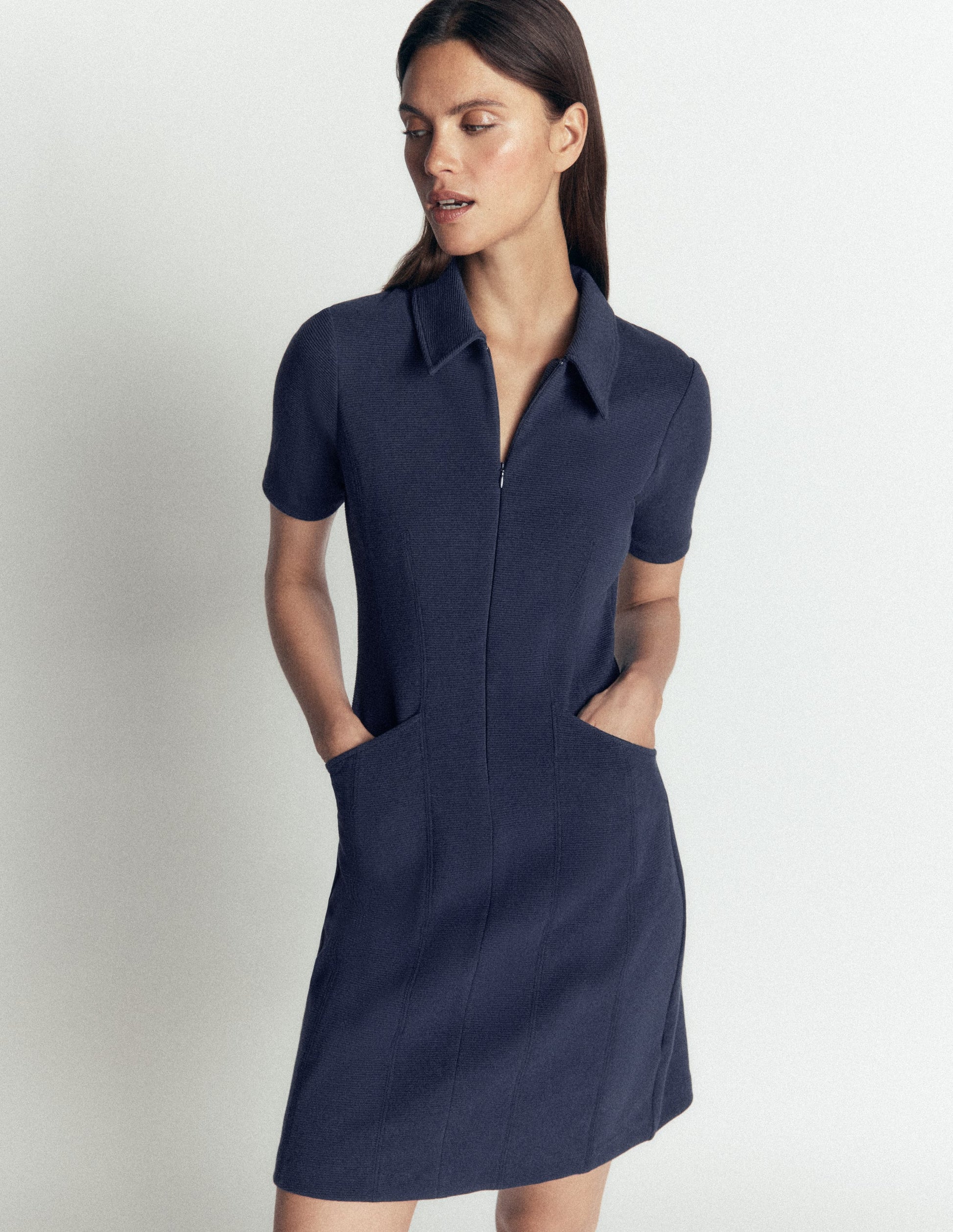 Nia Short Sleeve Ottoman Dress-Navy-4