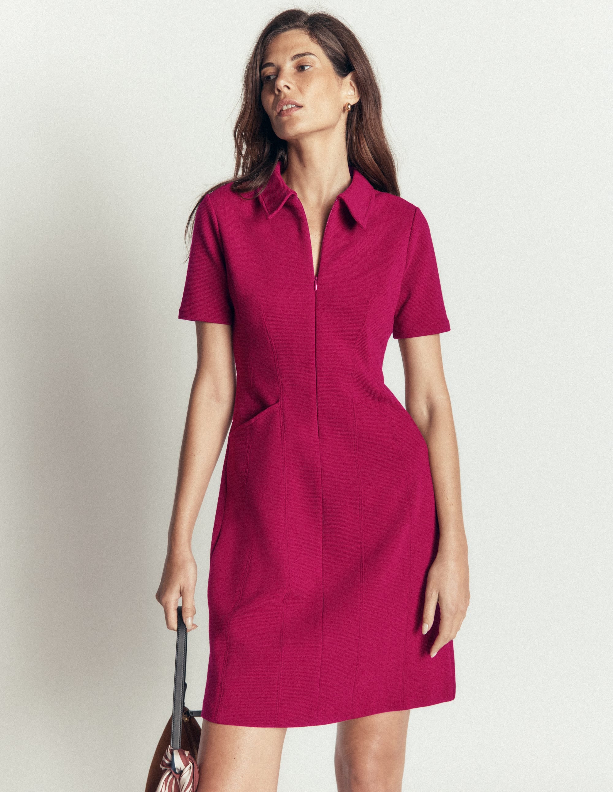 Nia Short Sleeve Ottoman Dress-Beetroot Red - Image 1