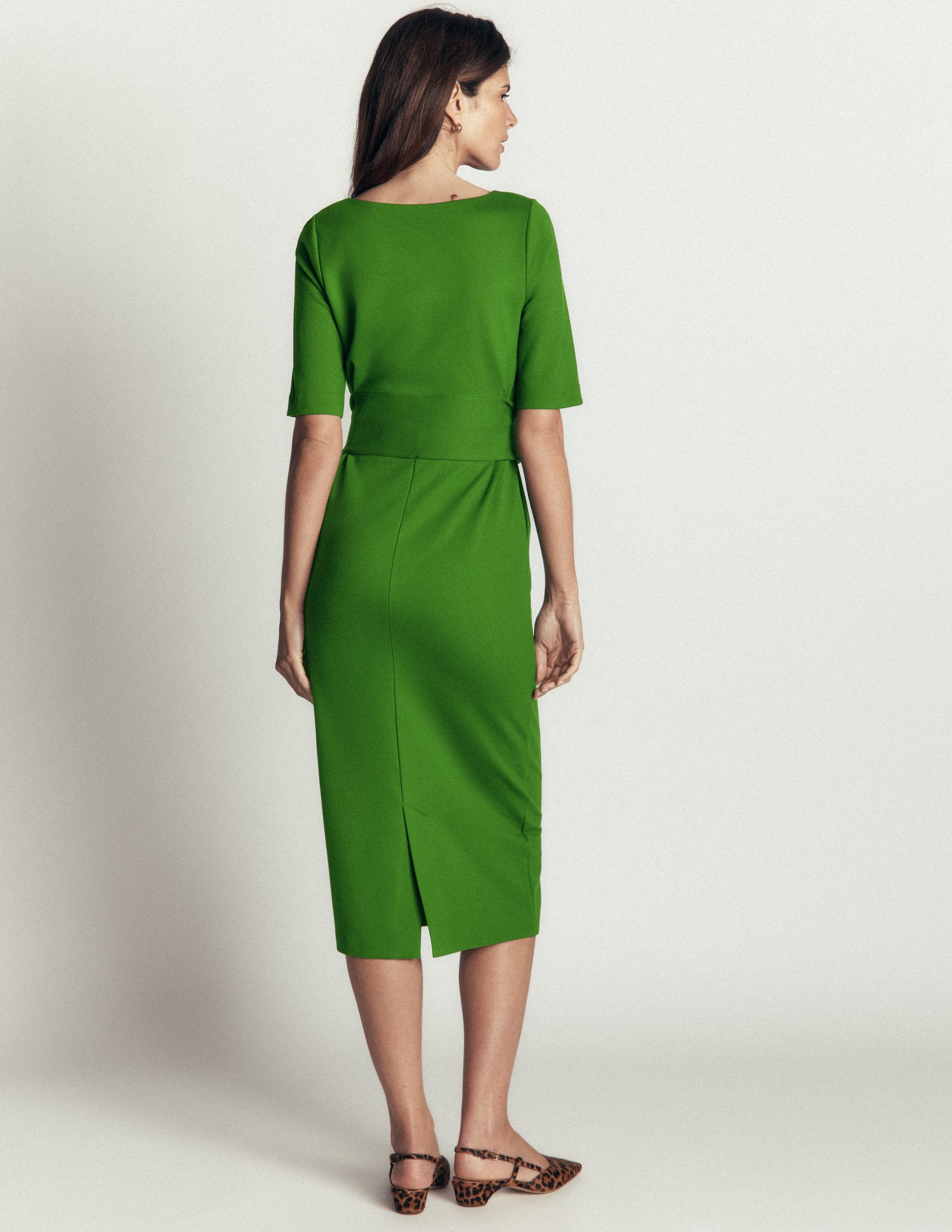 green belted midi dress Boden Women's Belted Ponte Midi Dress in Green
