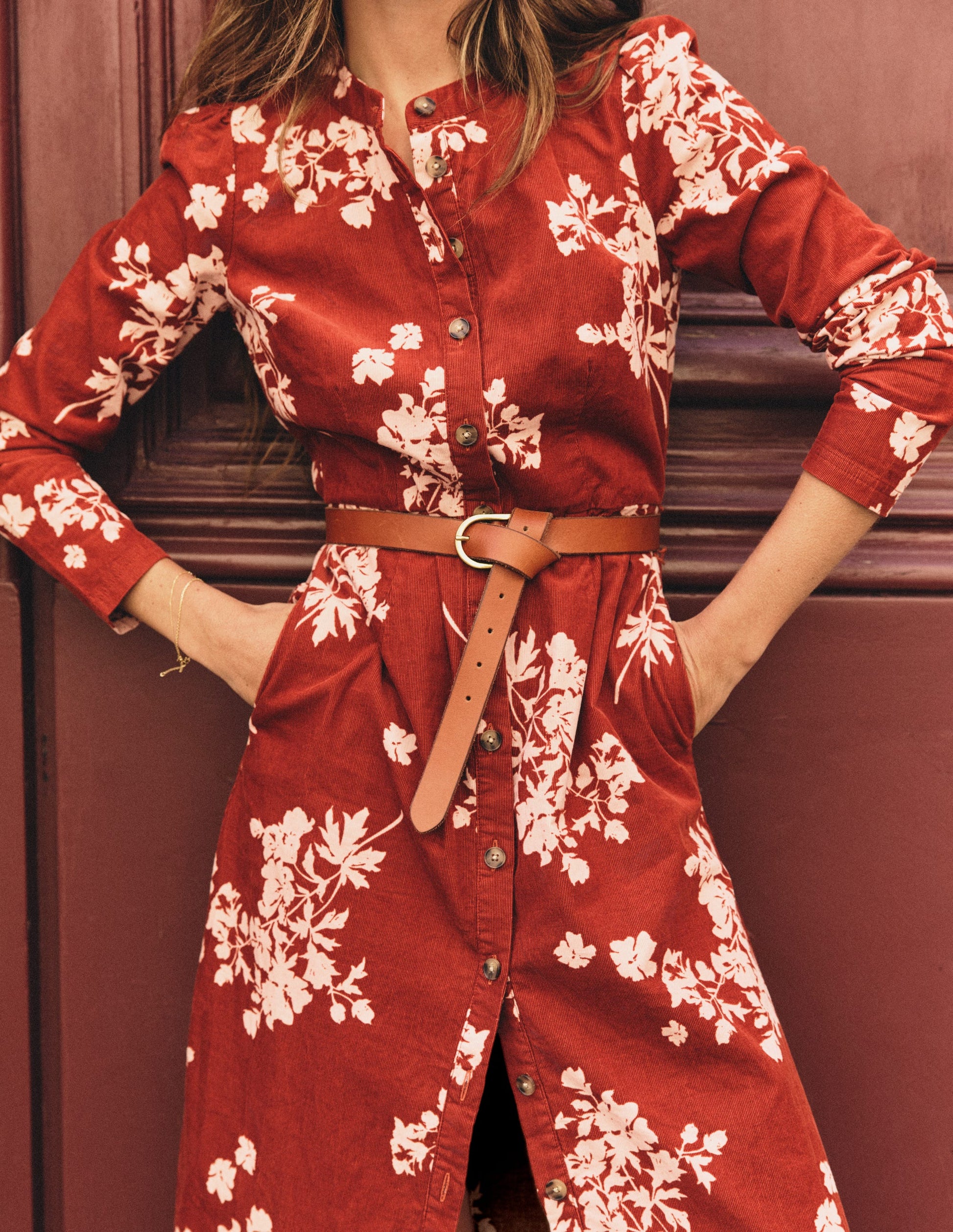 Louise Cord Midi Shirt Dress-Arabian Spice, Flecked Bunch-8